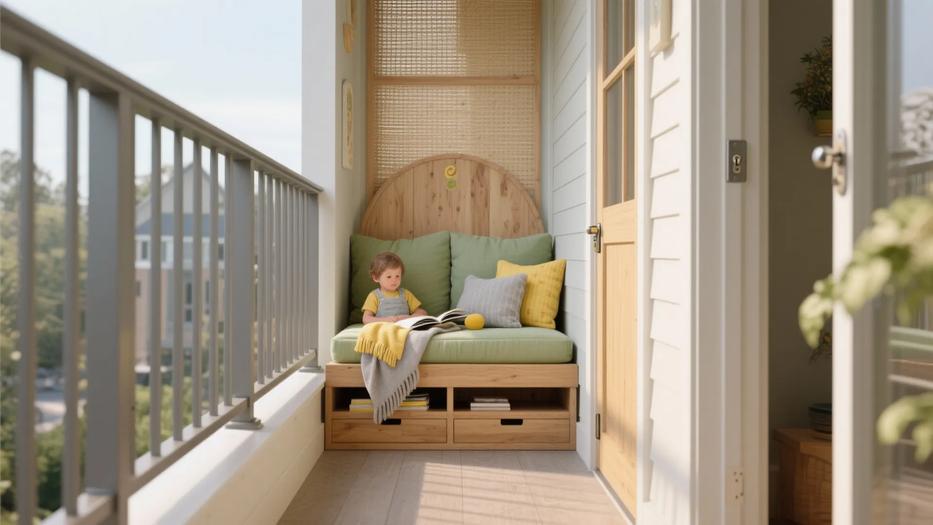 Child-safe railings with a cozy reading nook