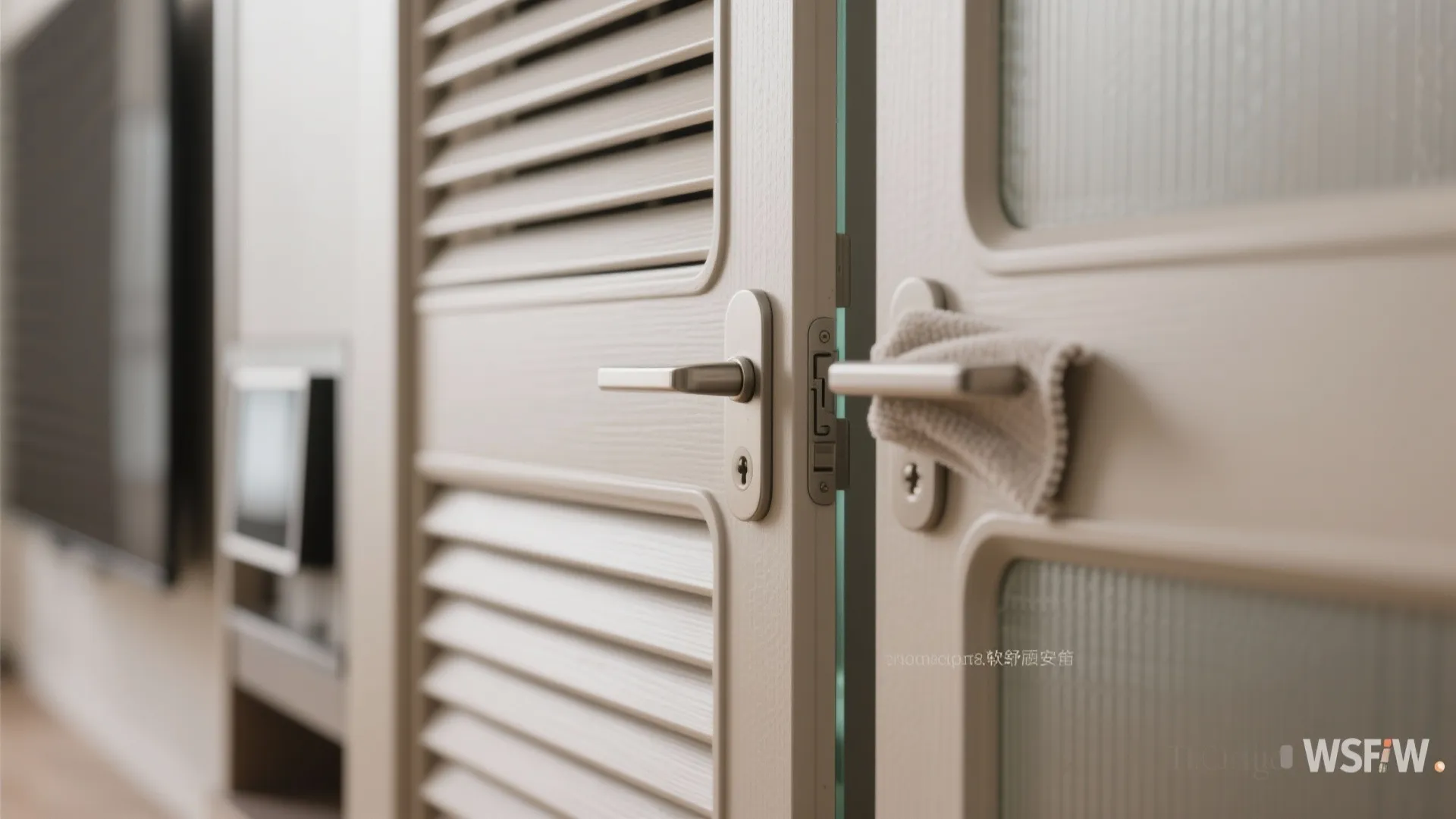 Close up of a modern door handle with soft protective material for safety and comfort