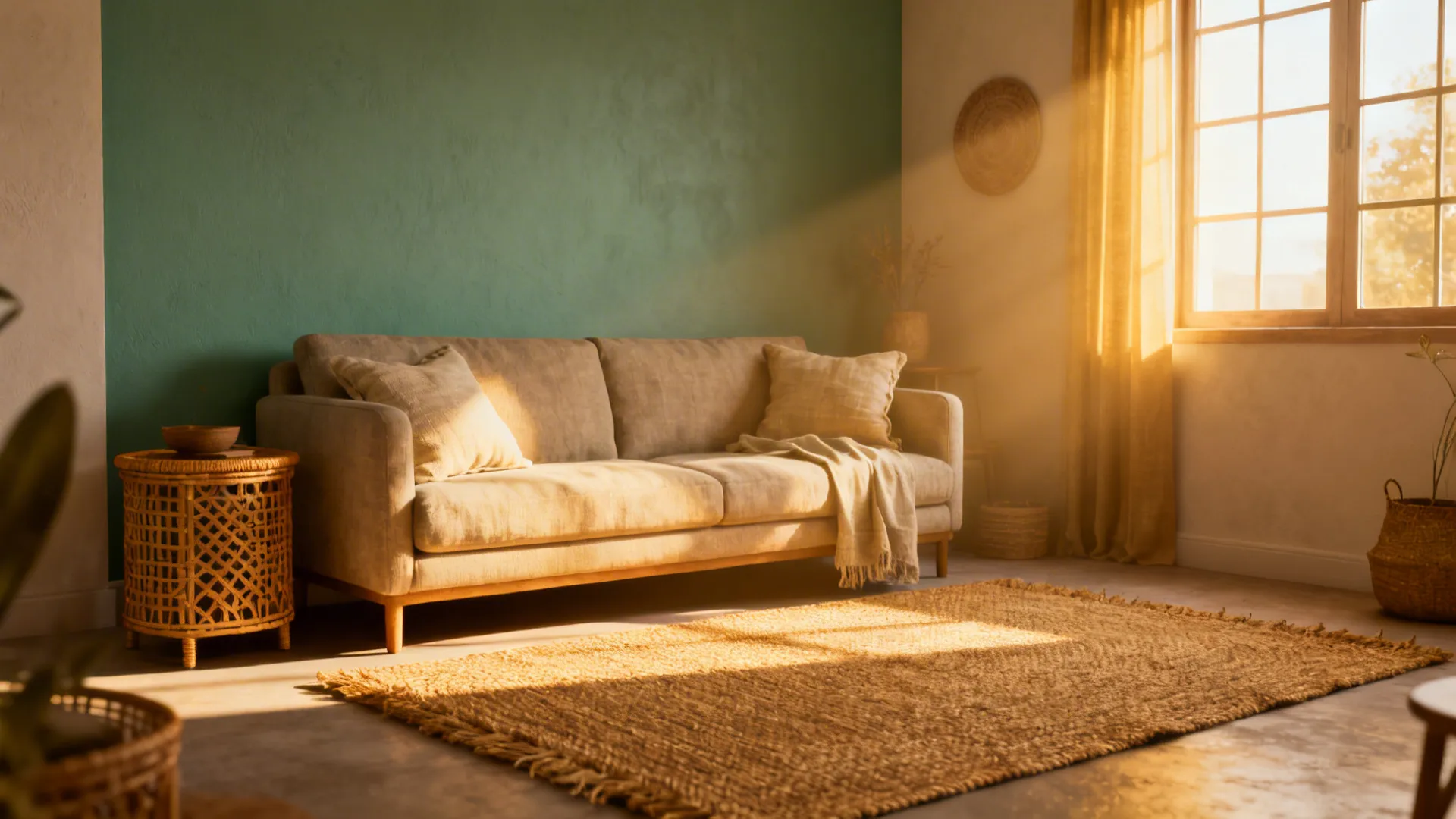 3. Accent Wall in Sage with Natural Fibers