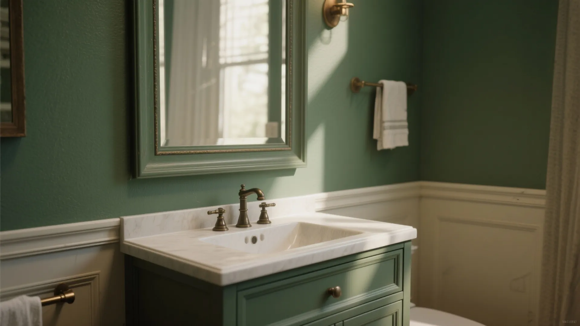 2. Sage Accent Wall Behind Vanity