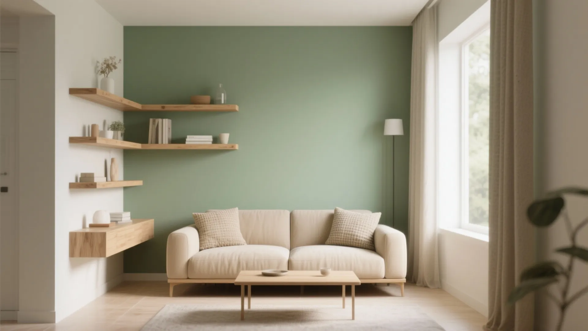 1. Minimalist Sage Green Accent Wall