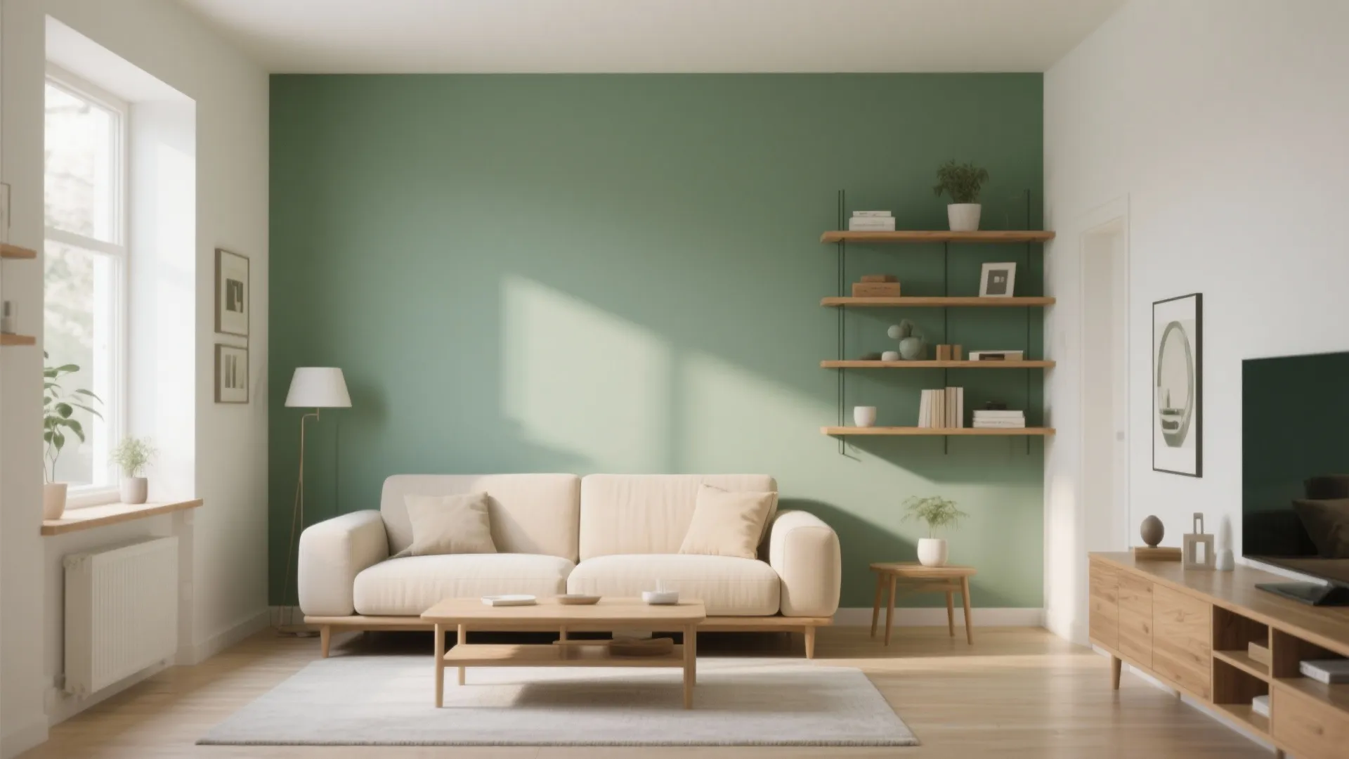 1. Minimalist Sage Green Accent Wall