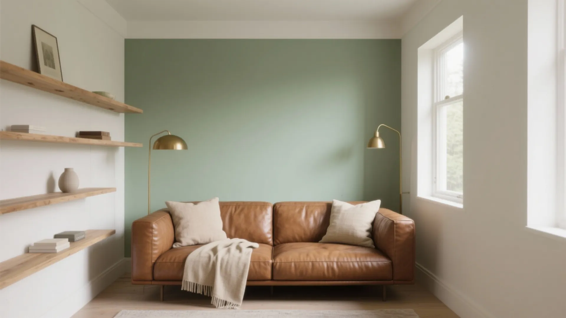 Soft Sage Accent Wall with Layered Neutrals