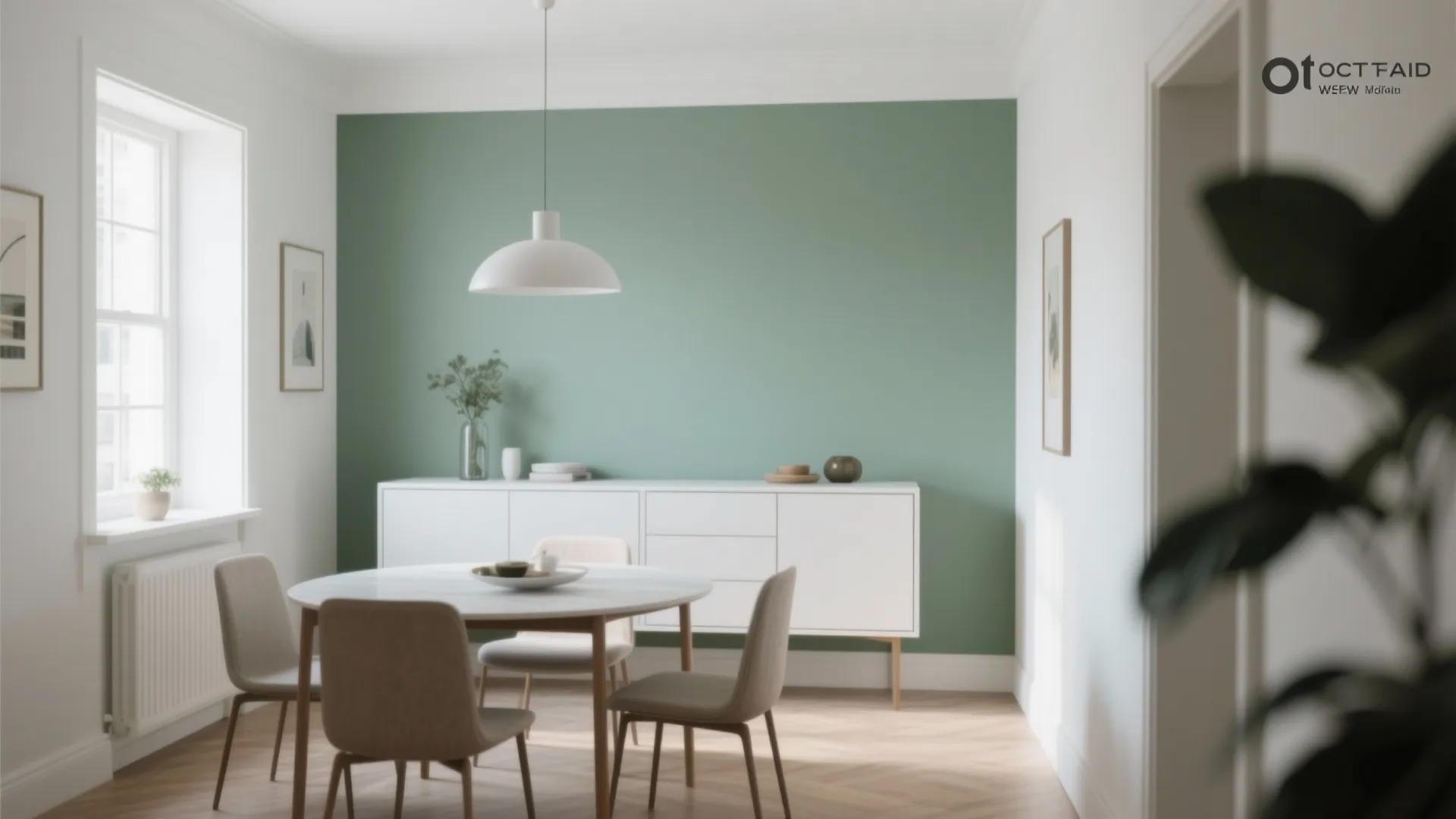 3. Sage Accent Wall Behind a Buffet