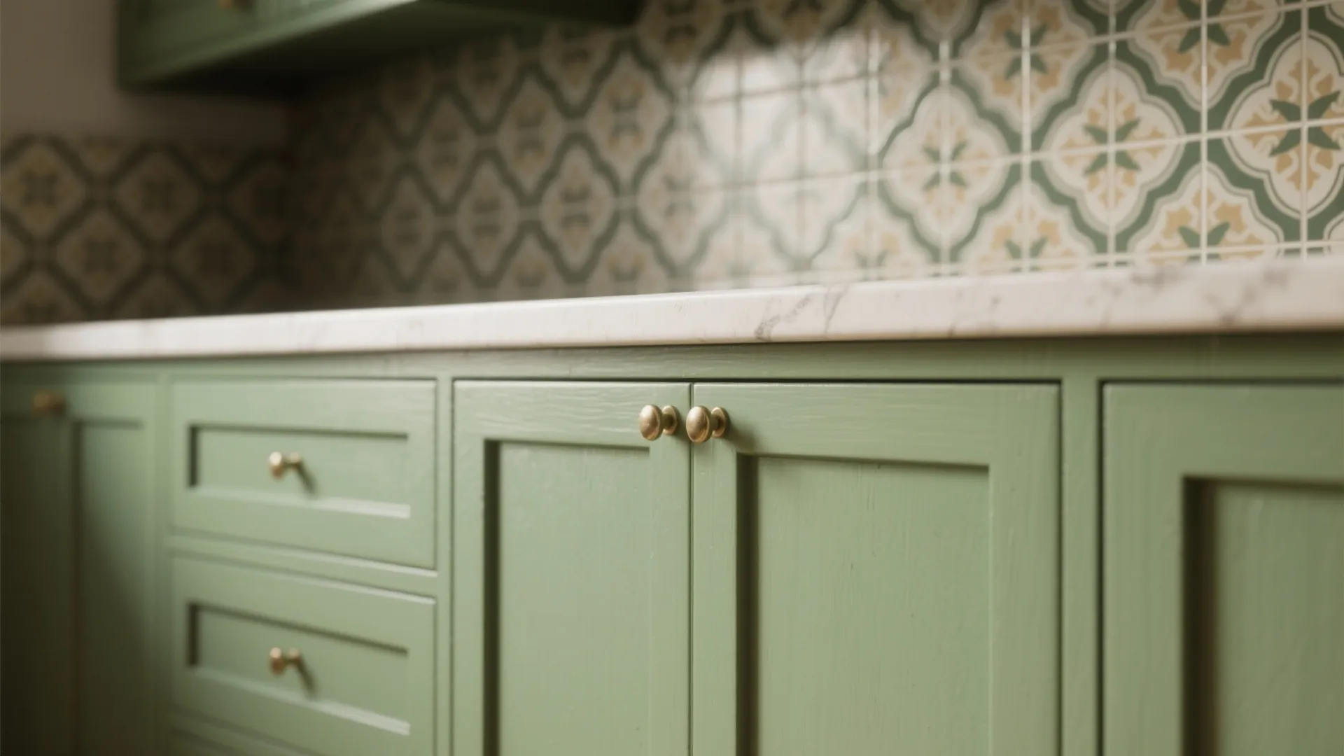 4. Pair sage cabinets with patterned backsplash