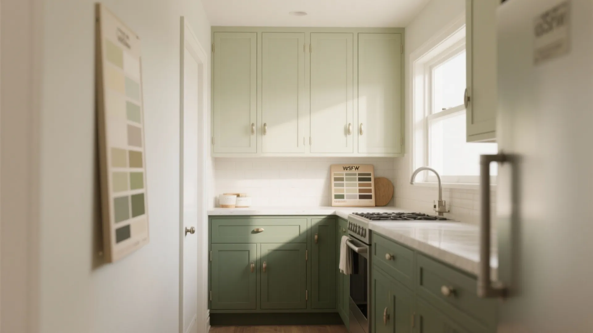 1. Sage Base Cabinets + Cream Upper Cabinets