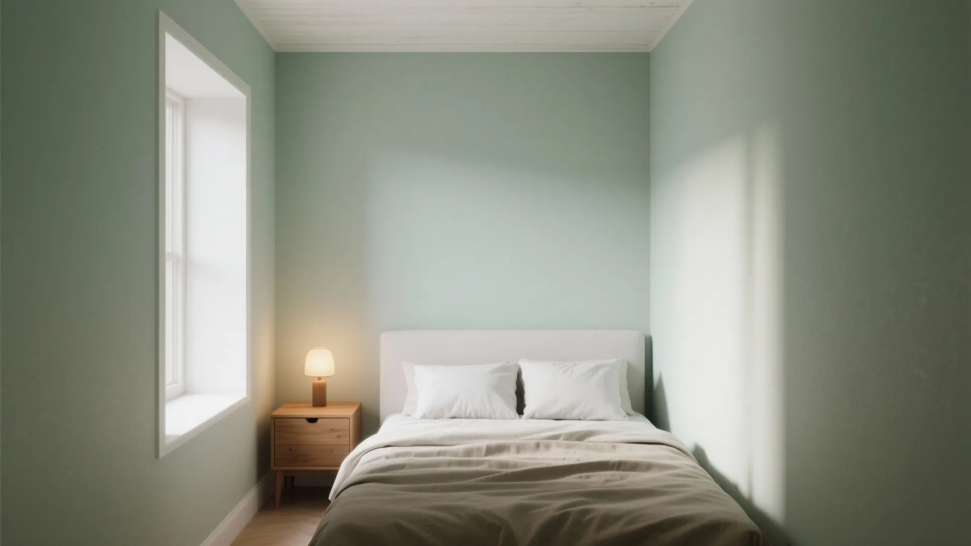 1. Pale sage to visually enlarge a tiny room