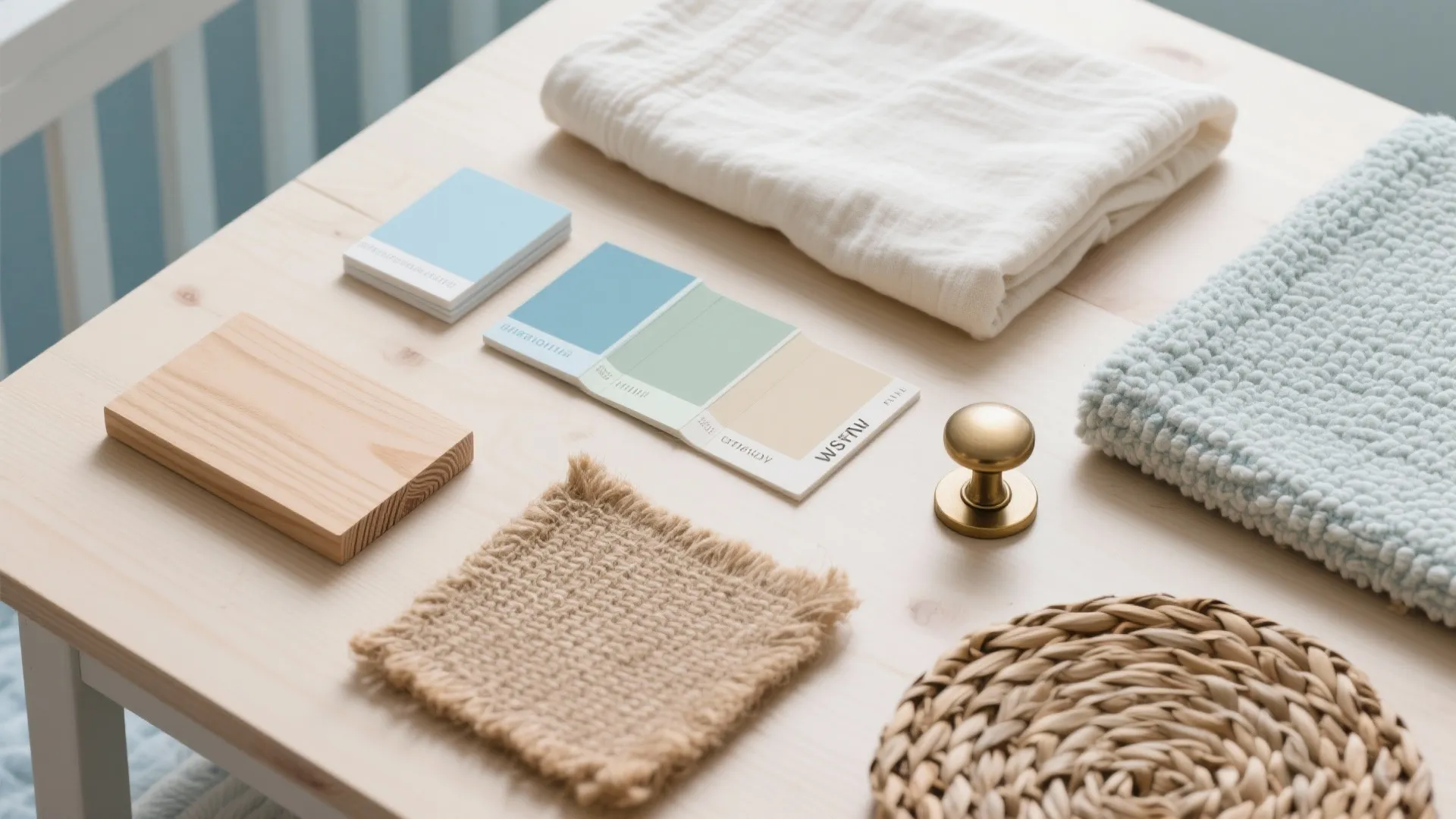 Soft blue–sage palette with layered textures