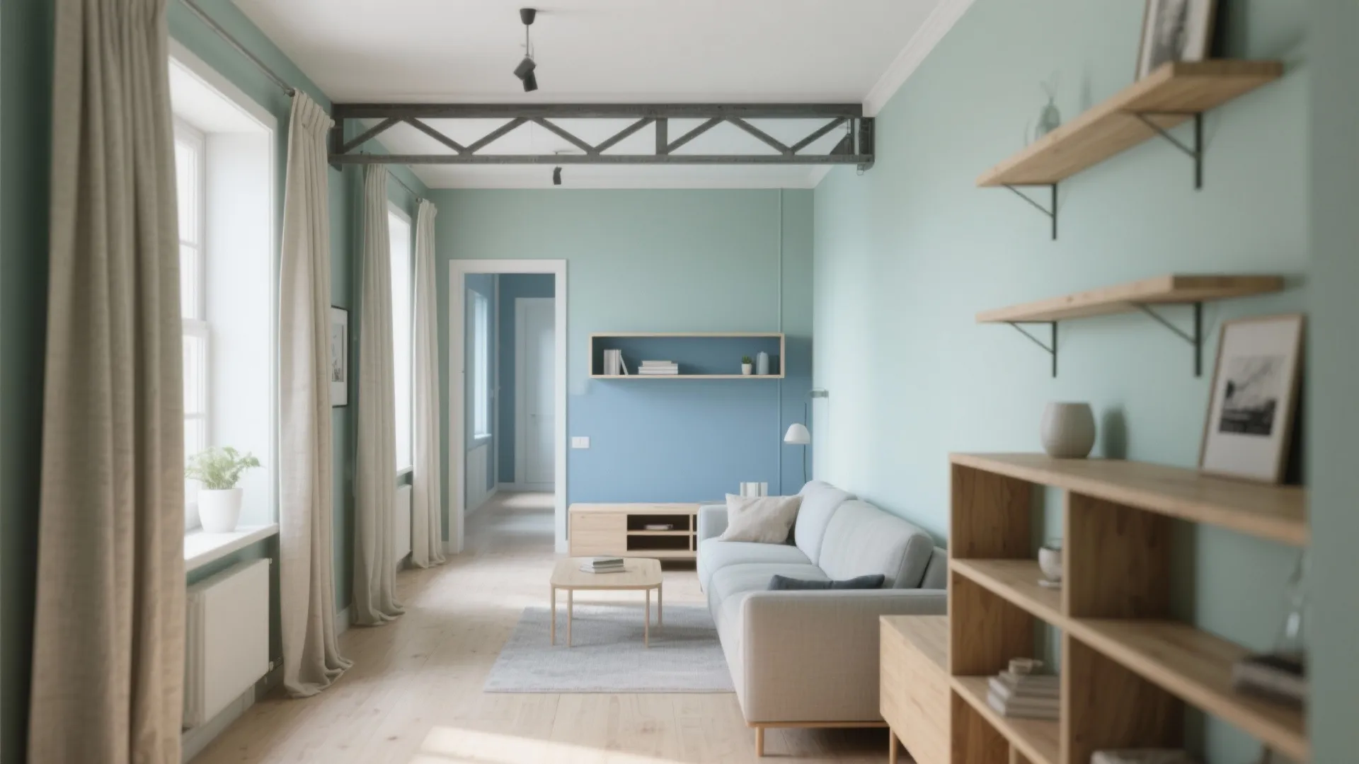 Pastel Sage + Dusty Blue with Light Wood