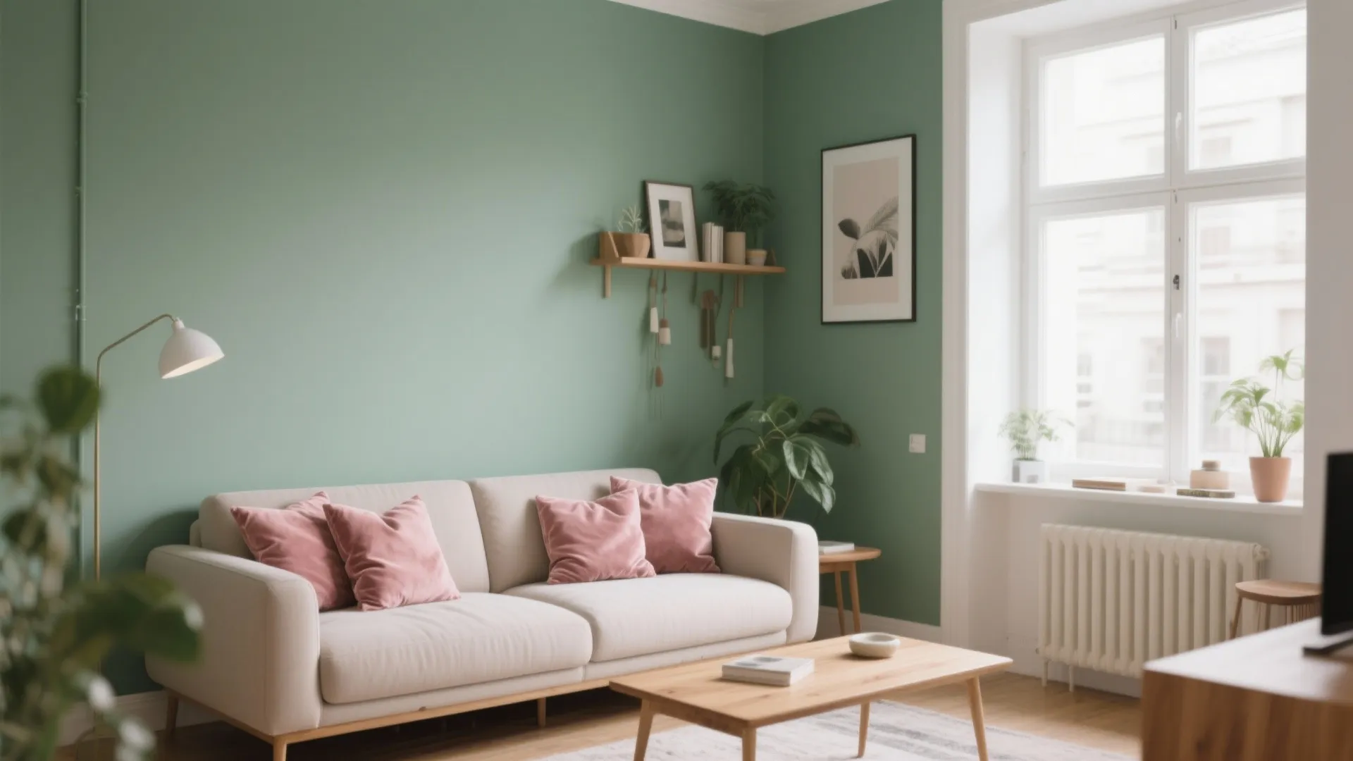 1. Sage Green Walls with Blush Accents