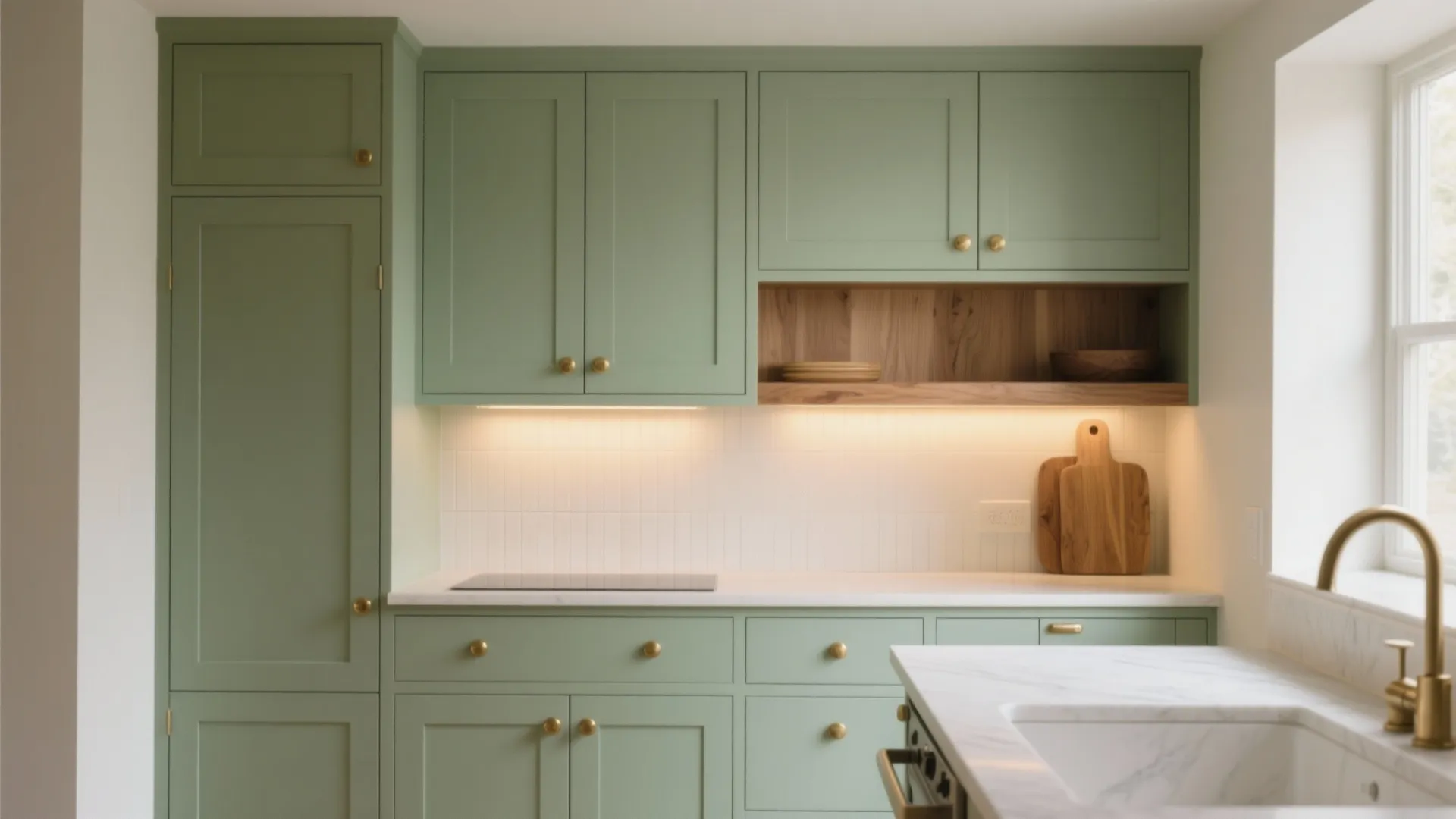 Soft Sage Green With Brushed Brass and Oak