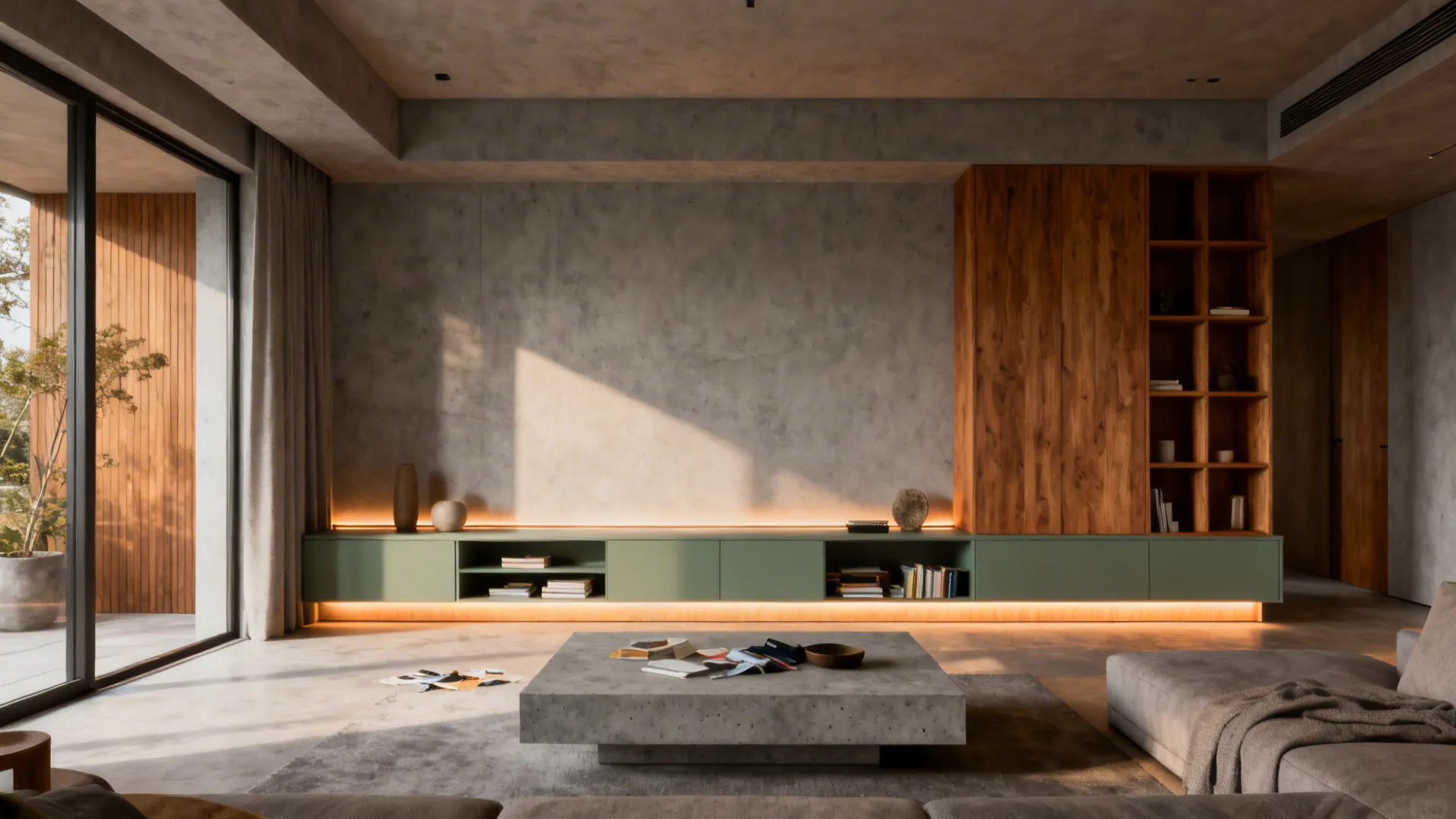 3. Sage Cabinets with Concrete Grey Accents