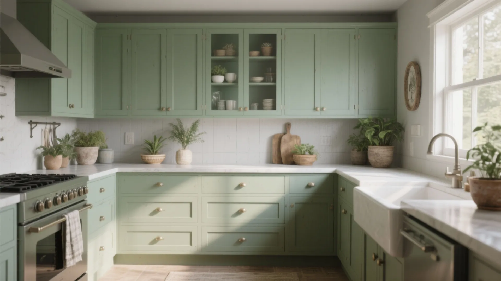3. Muted Sage or Olive Green Cabinets