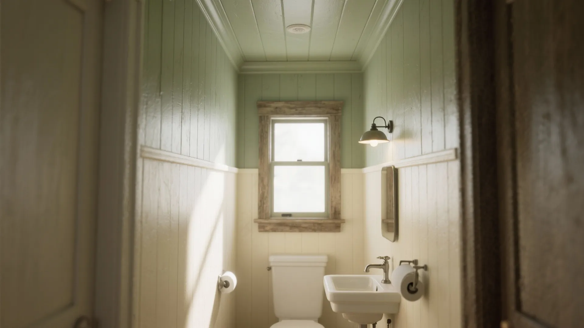 4. Sage Painted Ceiling + Cream Walls