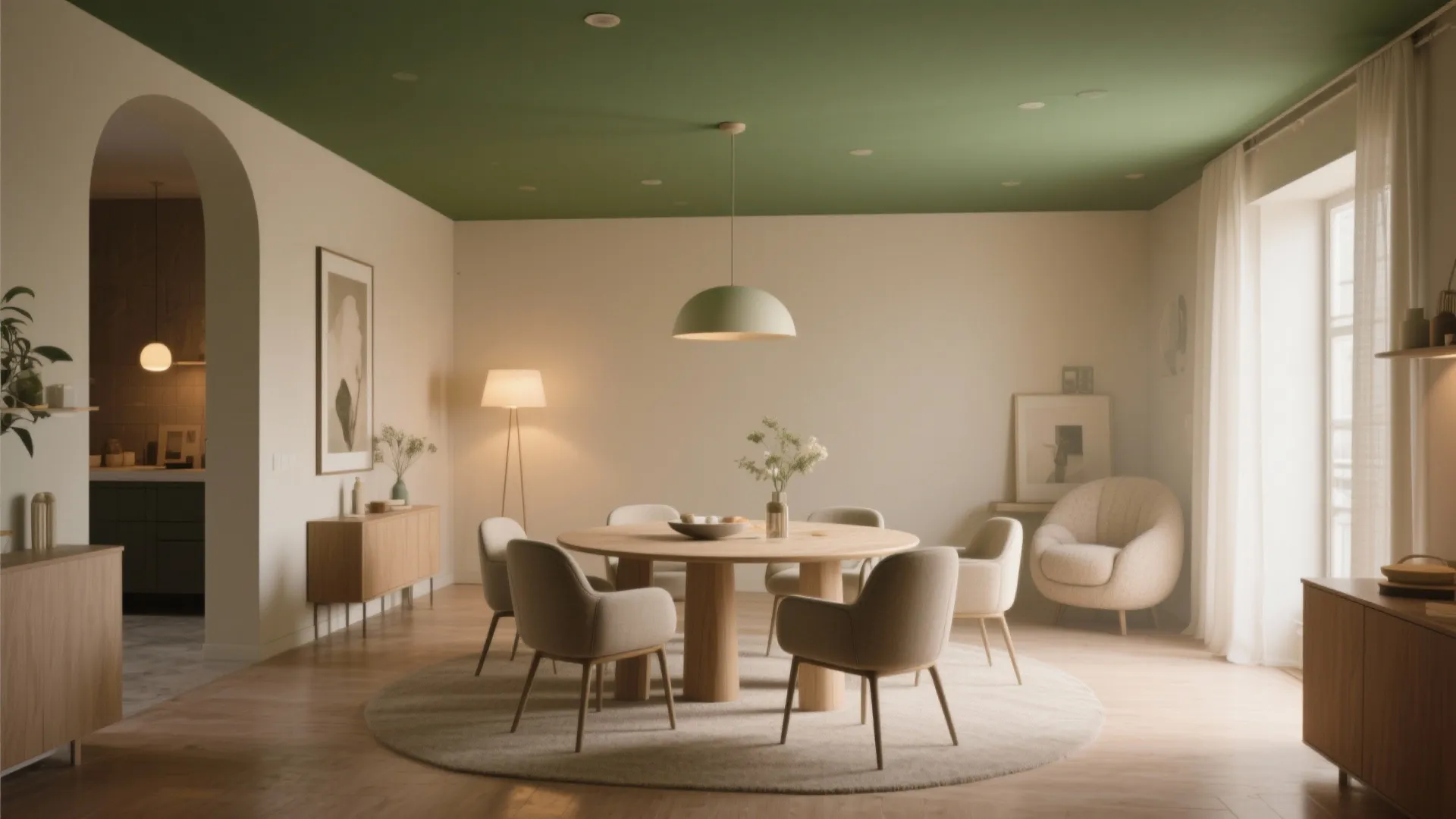 Idea 3: Sage Green Accent Ceiling