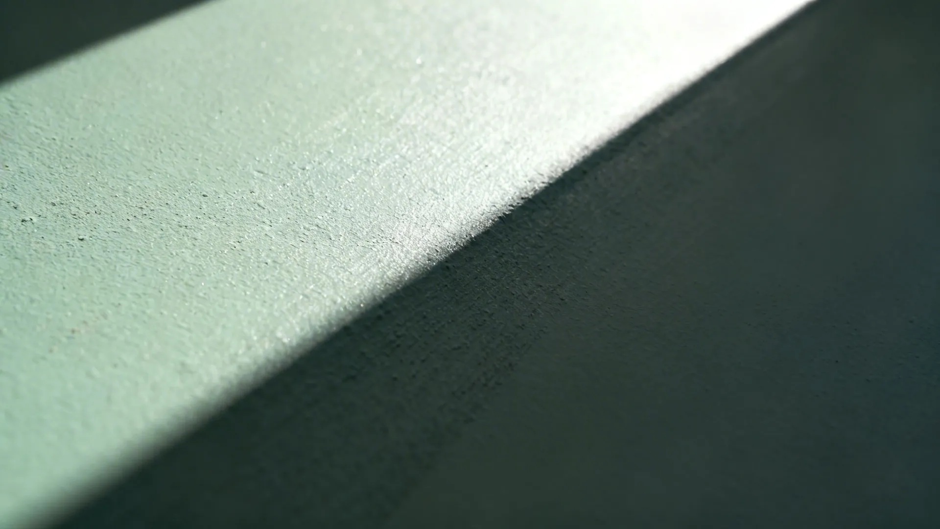 Close up showing sage green and dark grey painted wall corner with soft natural sunlight