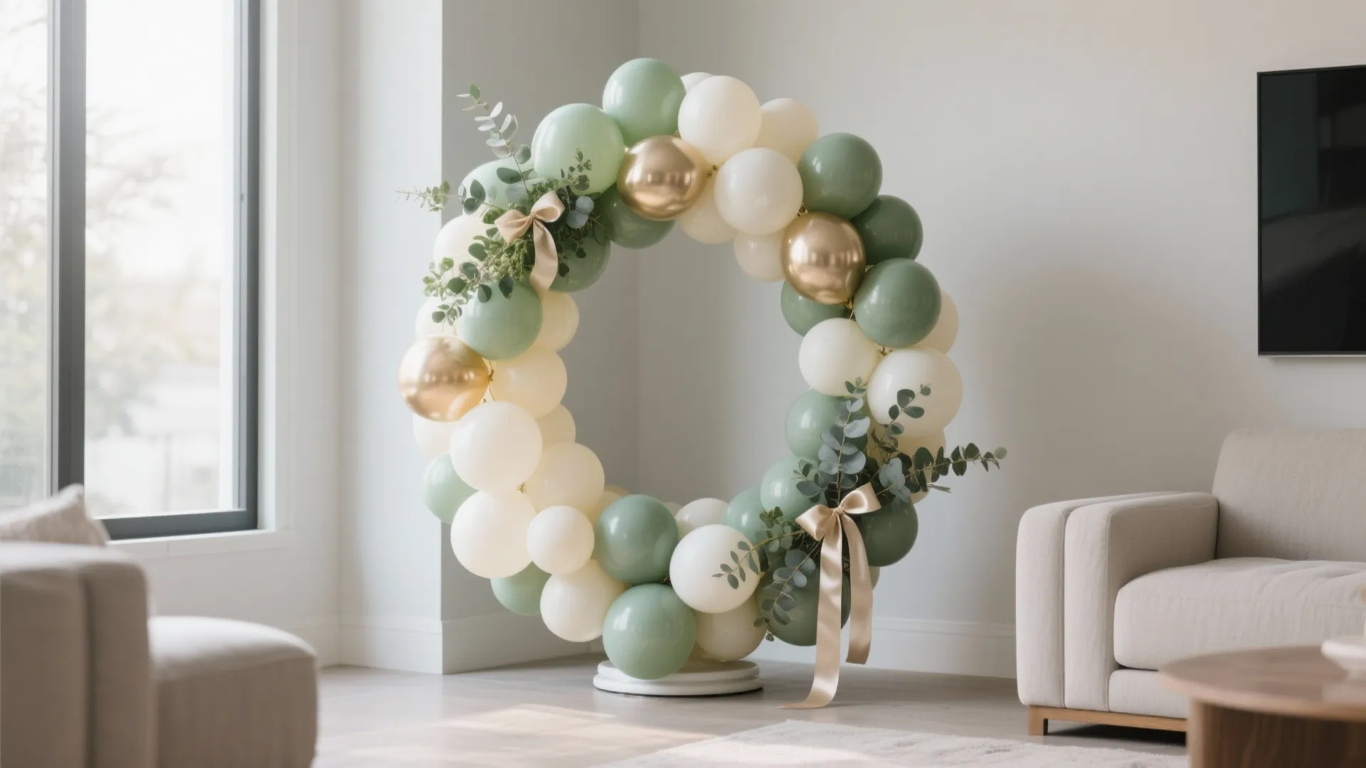 Gender-Neutral Sage and Cream Balloon Ring