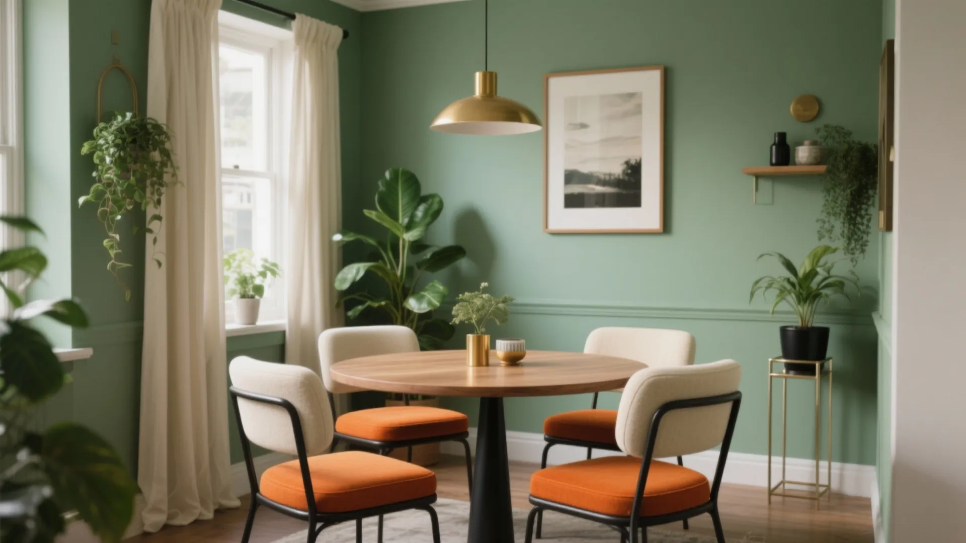 Sage Green + Cream with Orange Accents