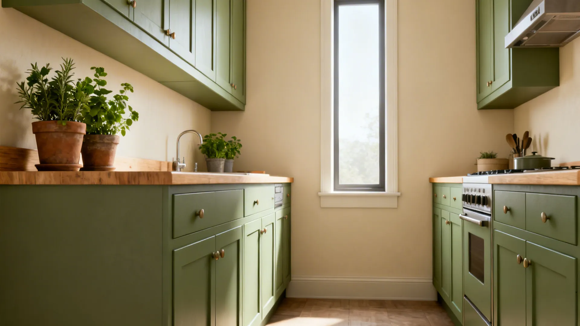 2. Sage Green Cabinets + Cream Walls