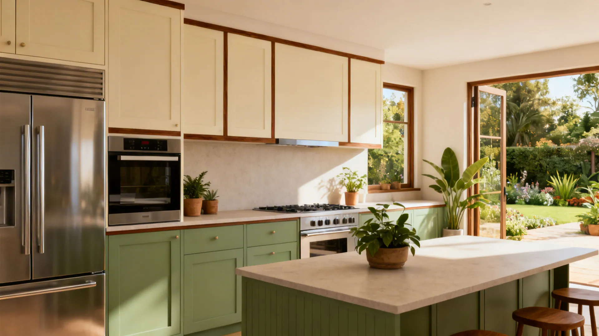 3) Sage Green + Cream + A Touch of Walnut