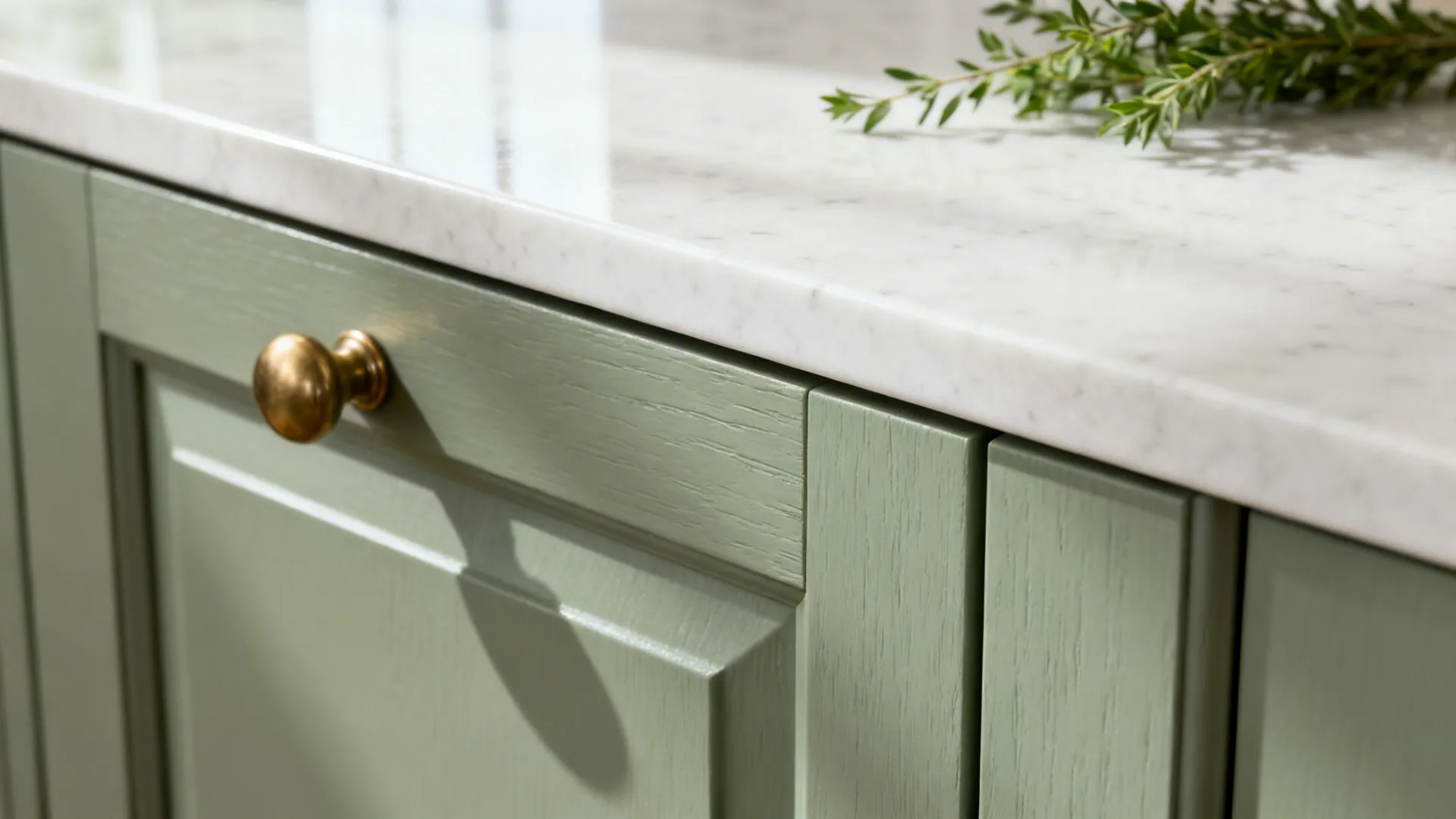 Soft Sage Green + White Cabinets