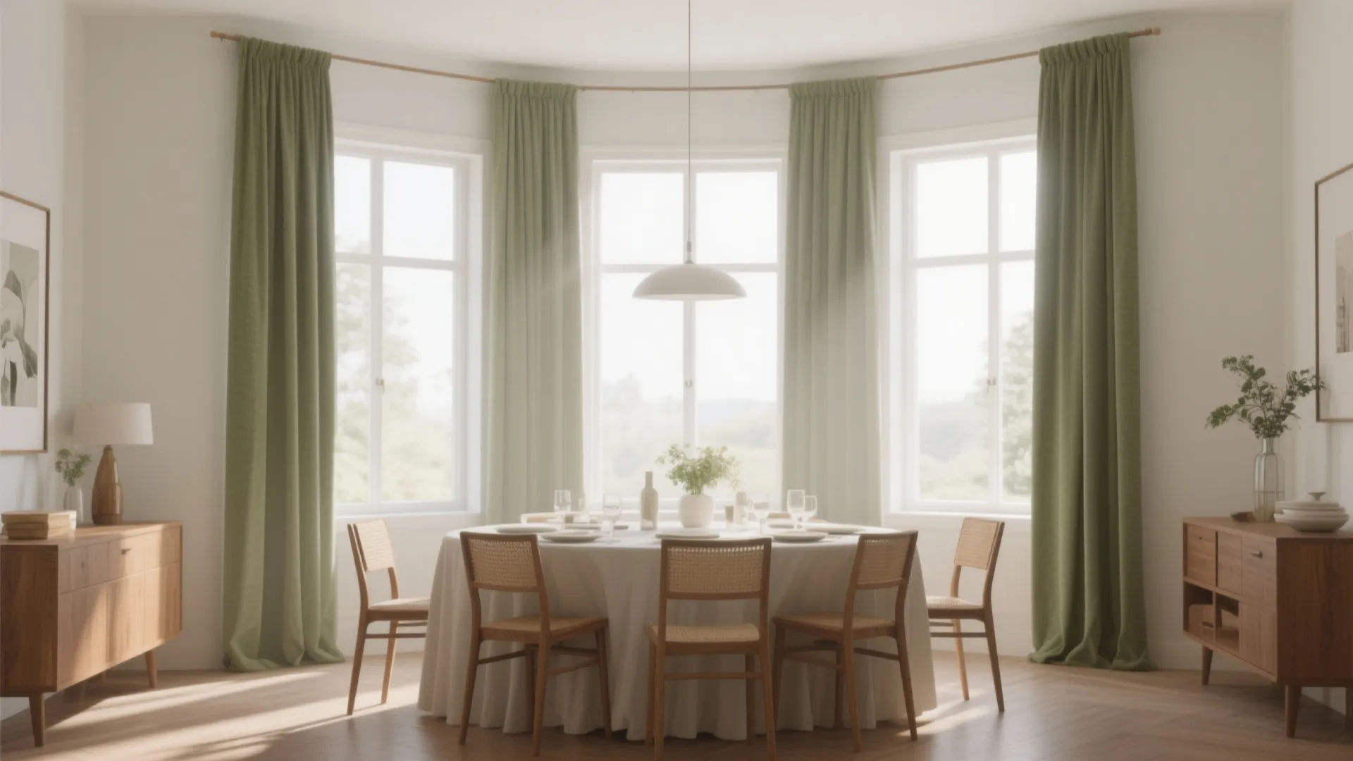 8. Use Sage Curtains to Frame Windows