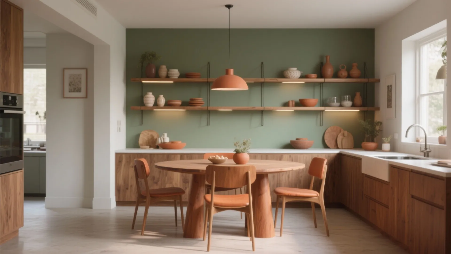 5. Sage as a Backdrop for Open Kitchens and Dining Zones