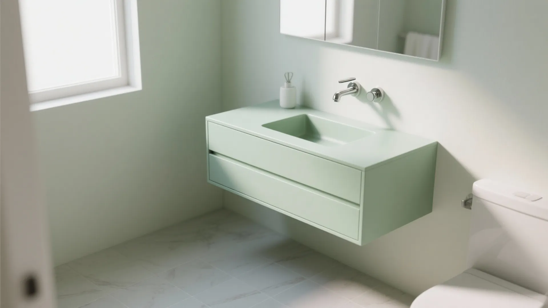2. Sage Green Floating Vanity for Small Bathrooms