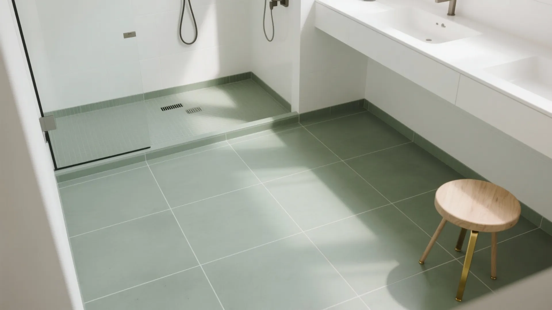 Large-Format Sage Porcelain for a Seamless Floor