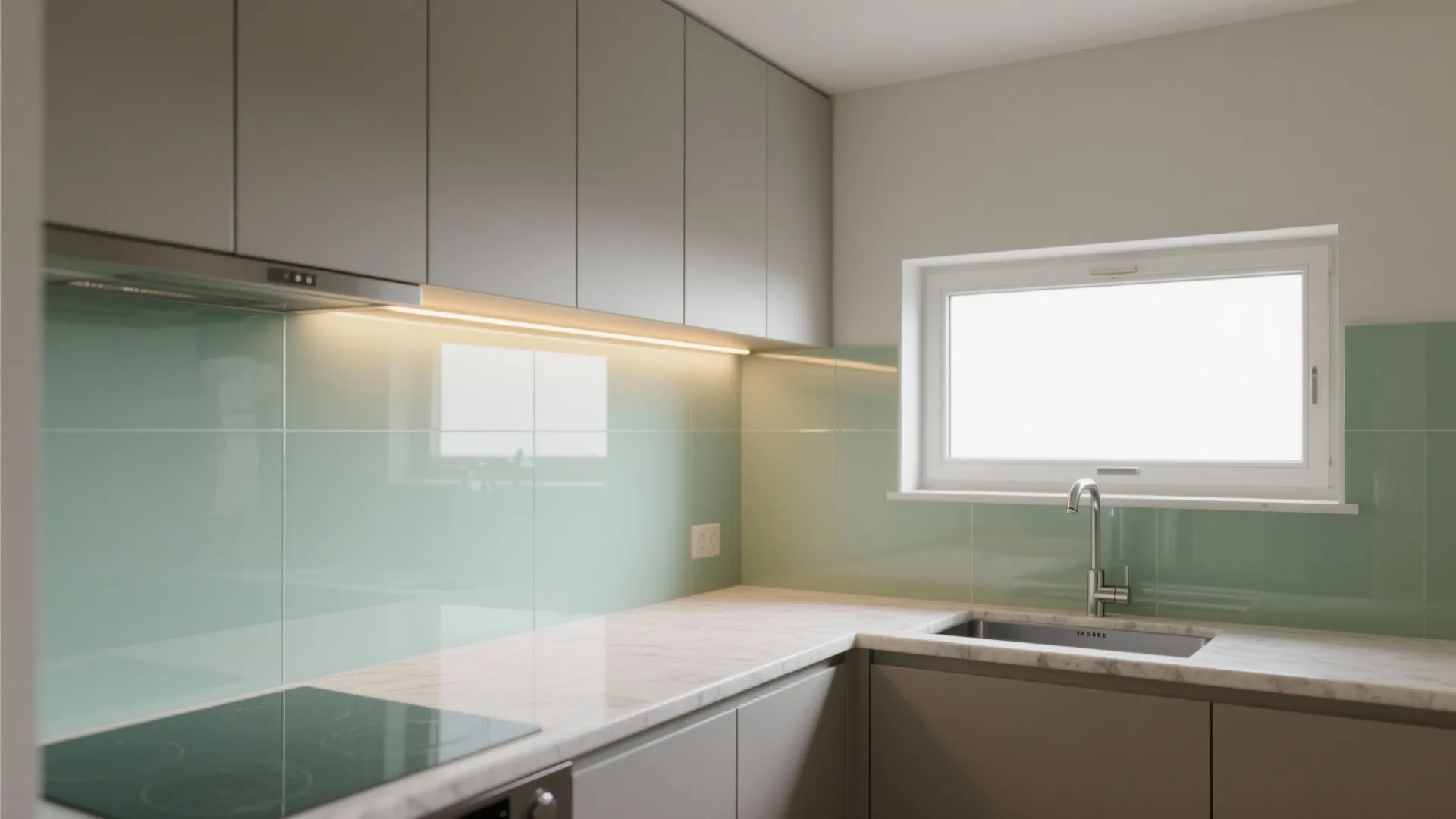 Glass backsplash for airy brightness