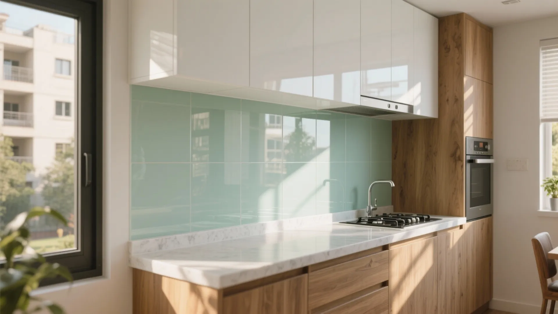 Glass Backsplash for a Brighter Galley
