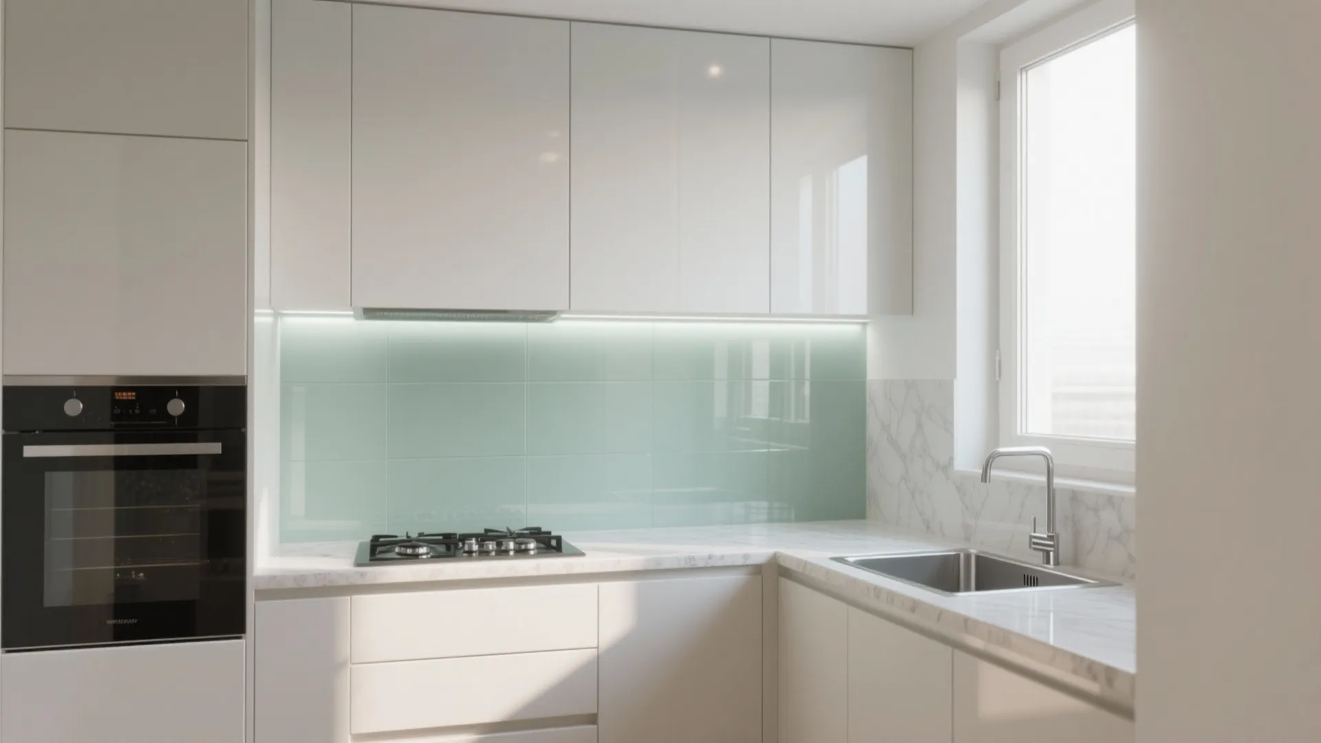 Glass backsplash for a brighter, easier kitchen