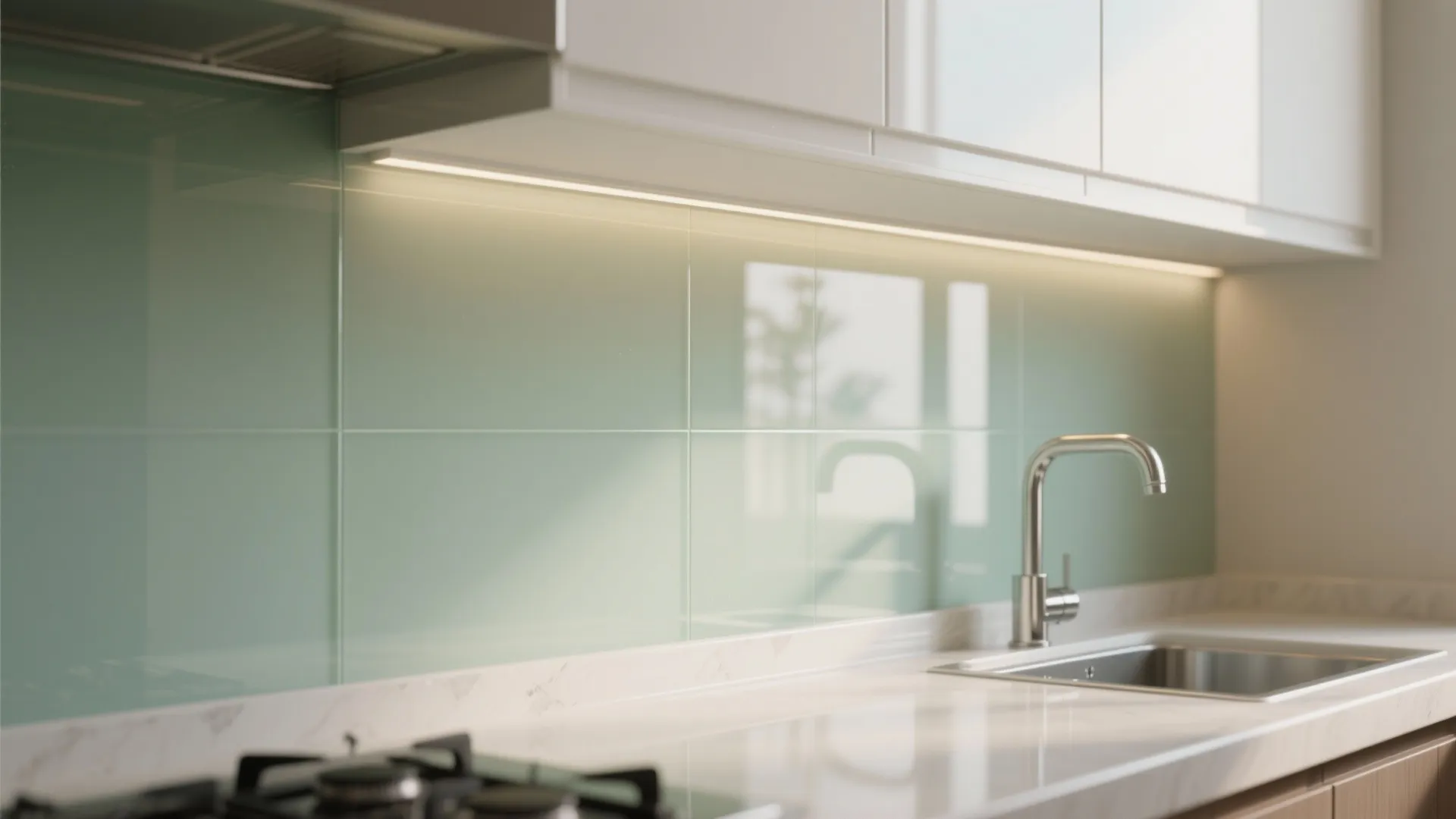 Glass Backsplash for Airy, Easy-to-Clean Style