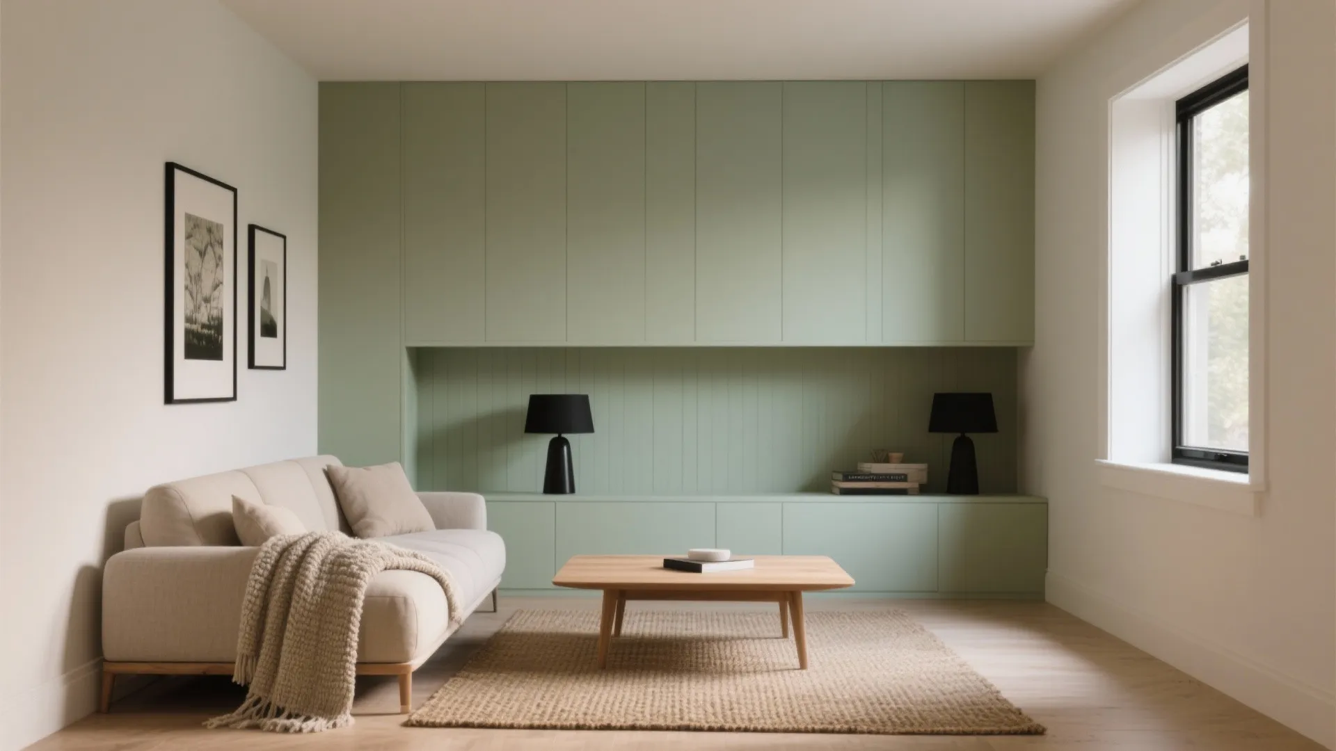 Soft Sage + Warm Greige + Matte Black Accents