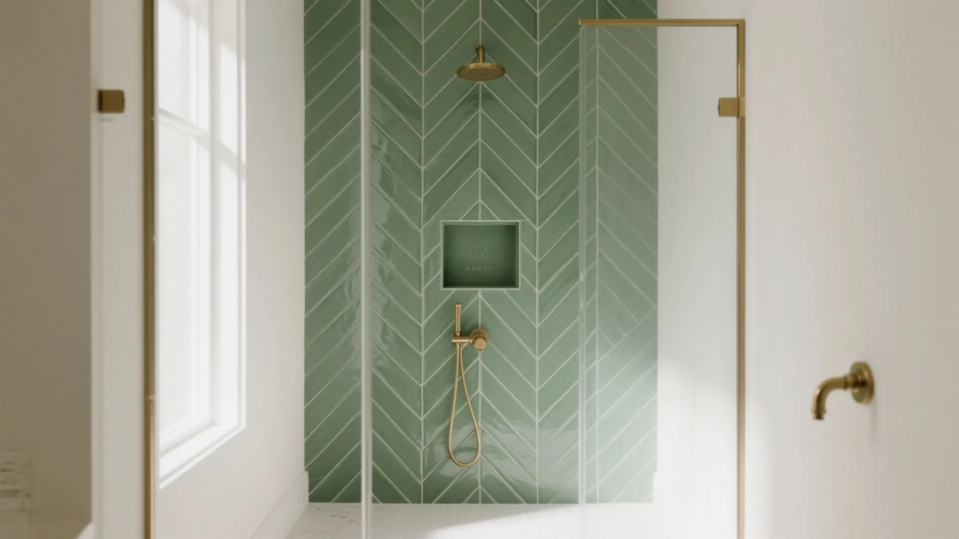 Sage Herringbone Shower Feature Wall