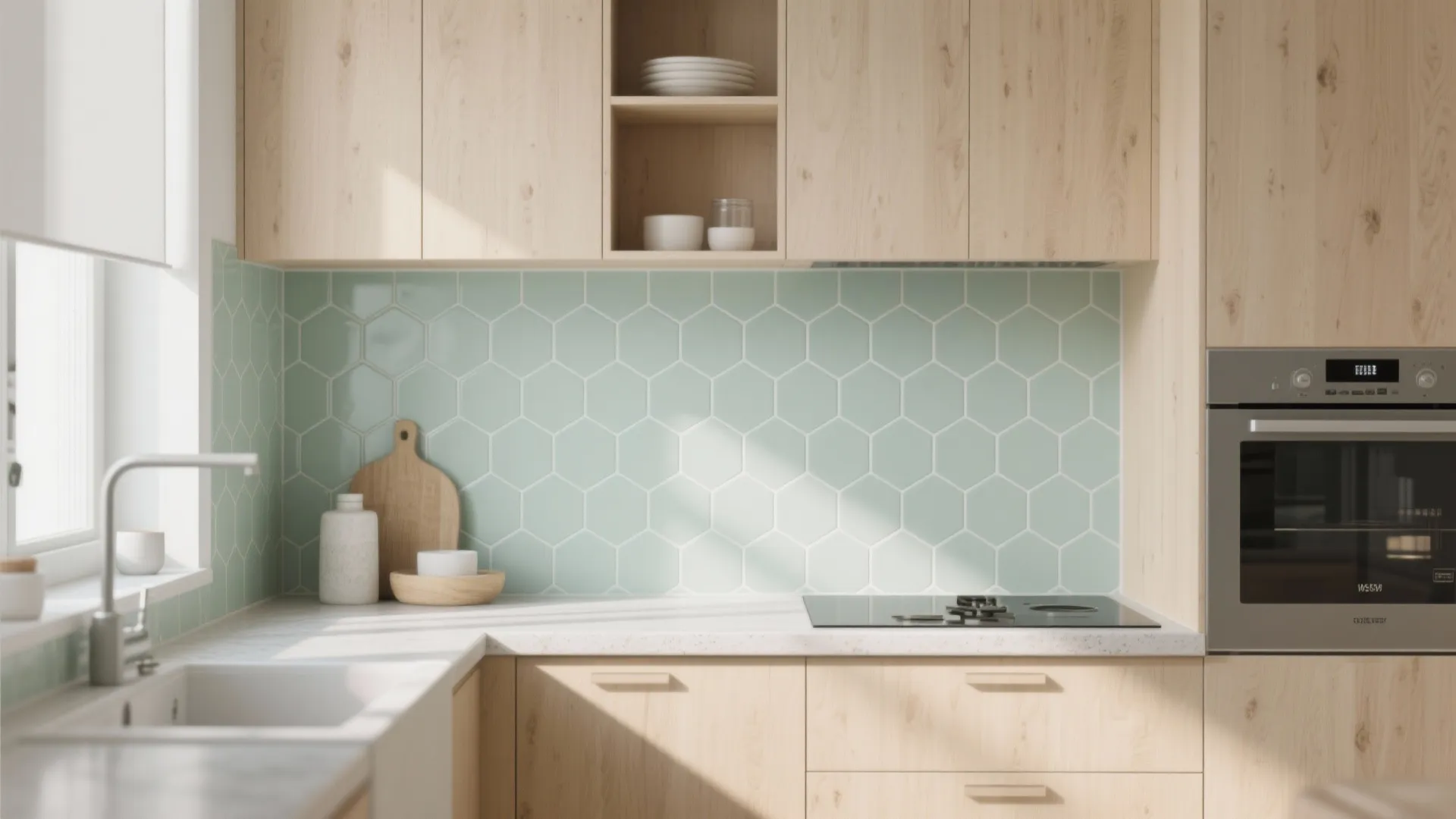 3. Pale Sage Hexagon for a Soft Scandi Look