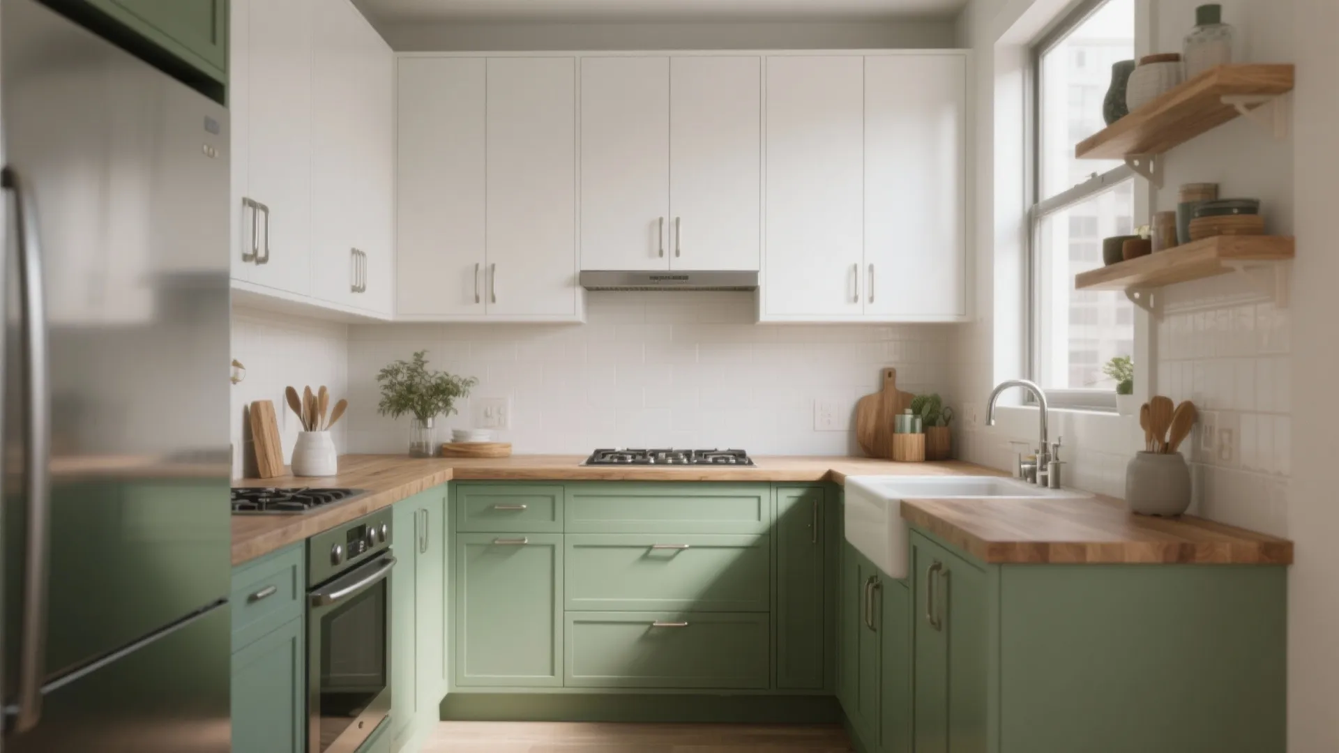 2. Sage Green Kitchen Cabinets (Trim or Full)