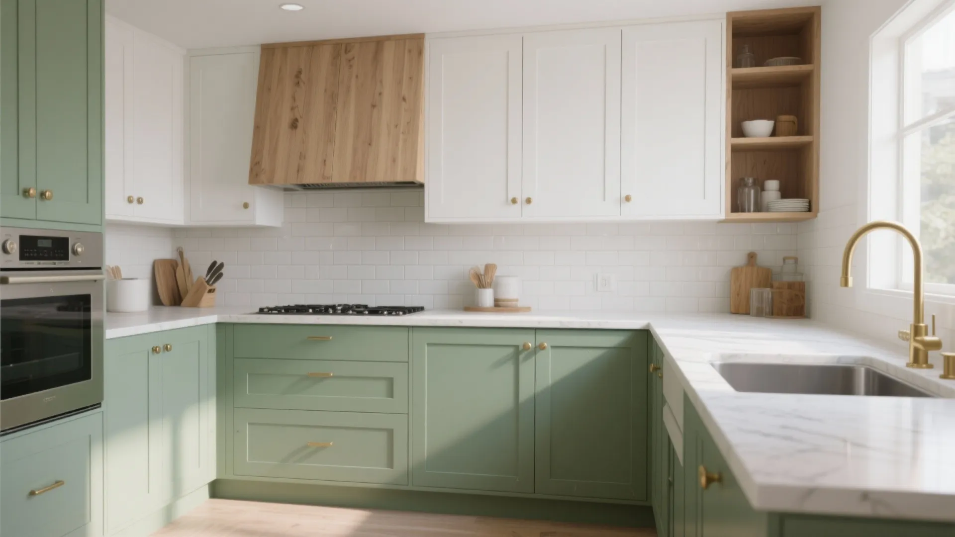 4. Accent kitchens with sage green cabinets or lower runs