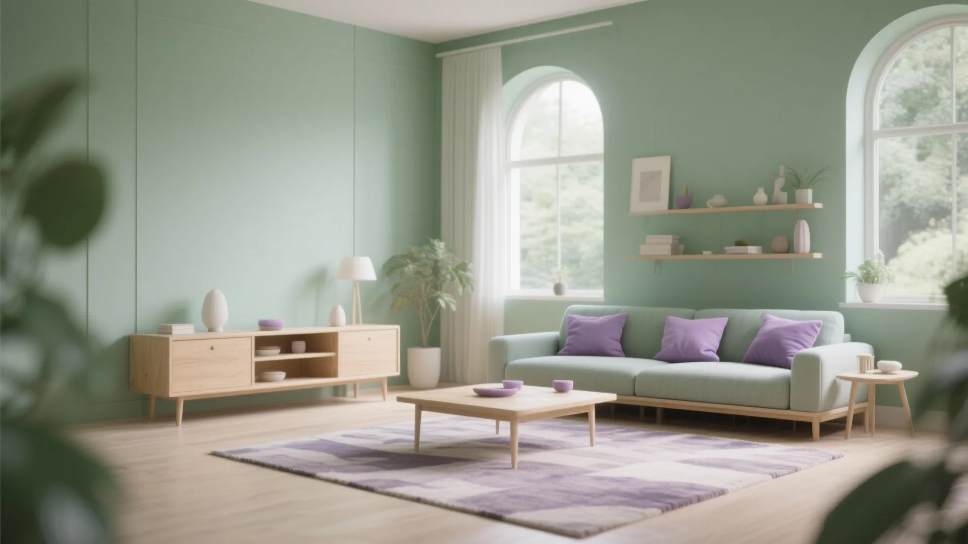 2. Sage Green Walls with Lavender Accents