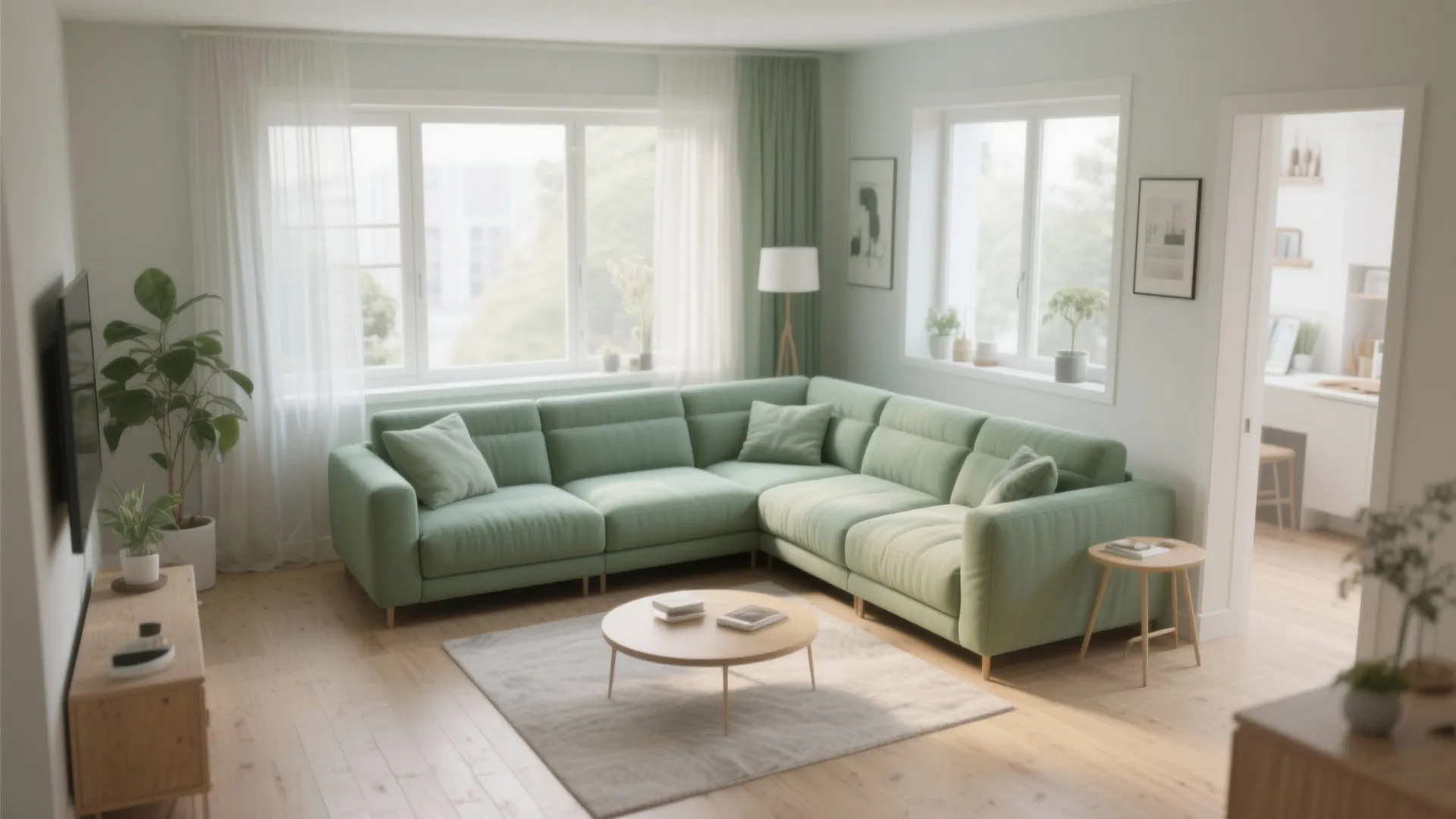 6. L-Shaped Sage Green Sectional