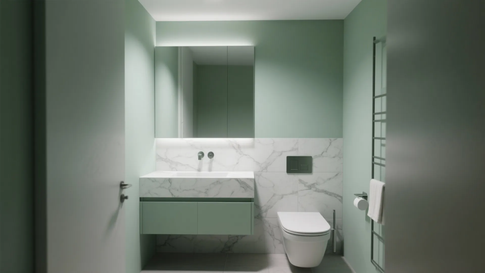 Sage Green Walls with White Marble