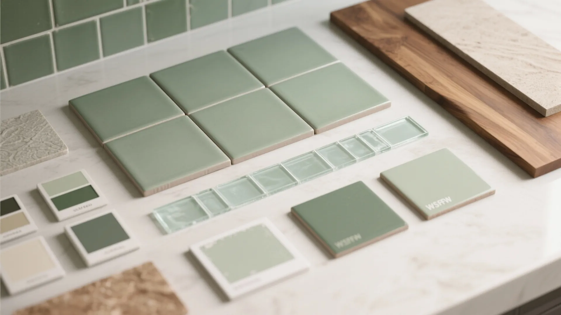 3. Mixed textures: matte tile + glass accent