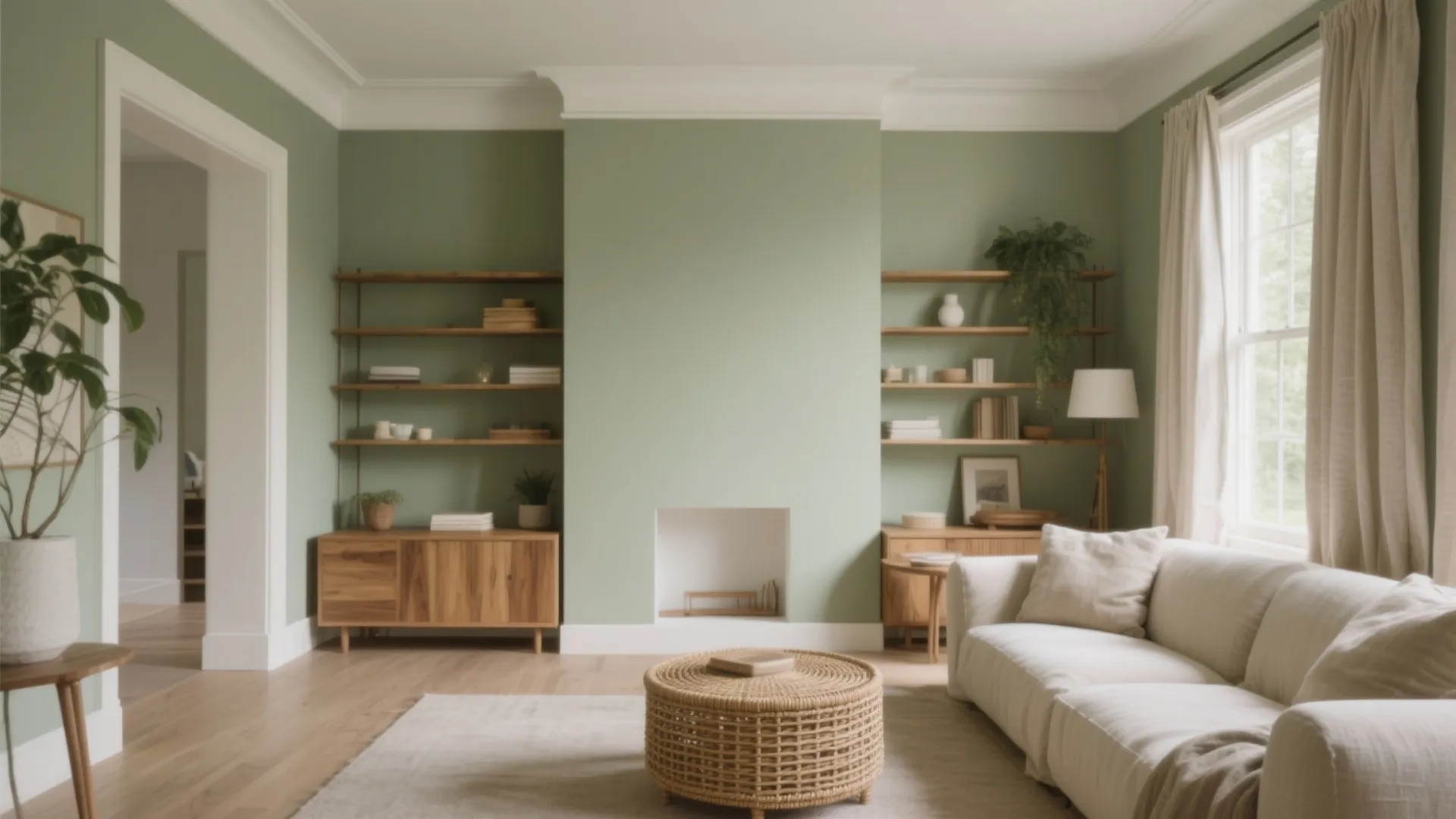 Sage Green + Warm Whites + Oak