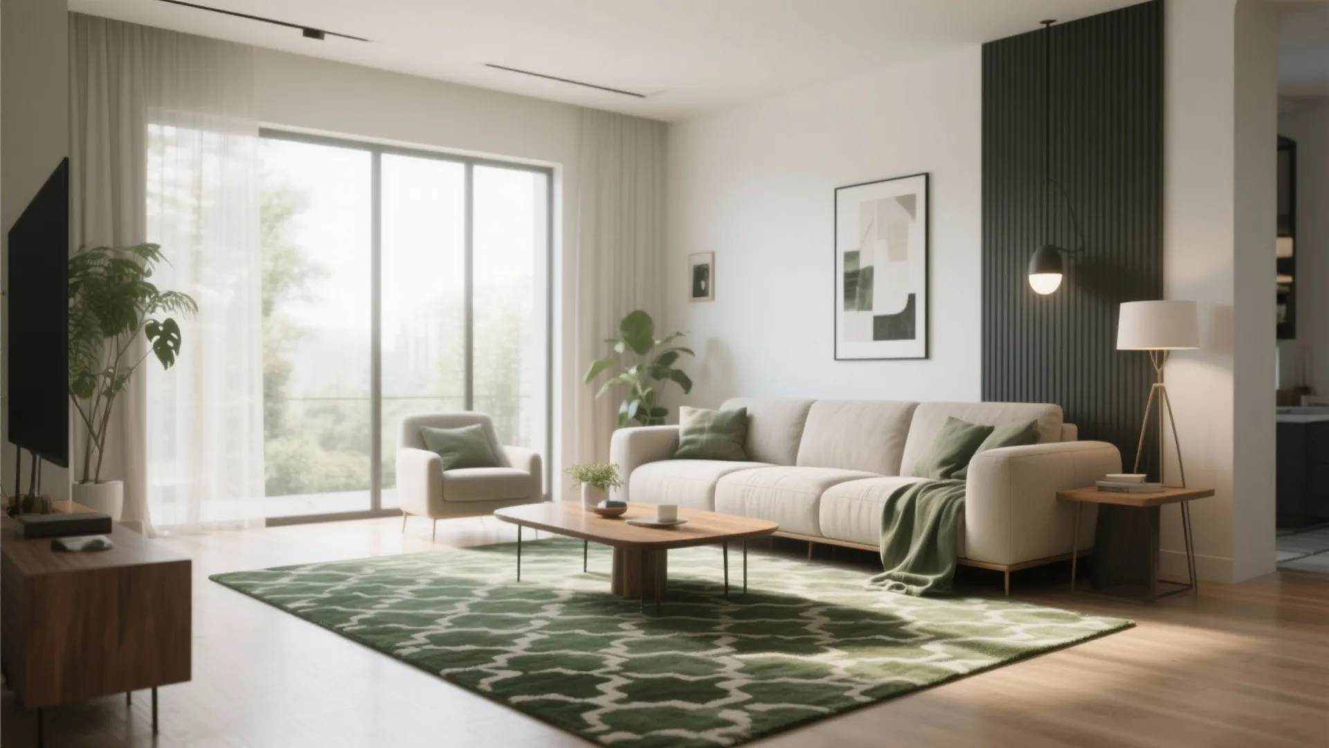 10. Sage Green Patterned Rug