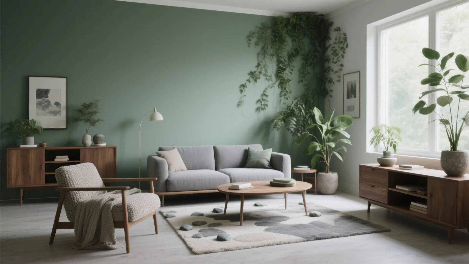 Sage Green + Pebble Grey (soft, biophilic calm)