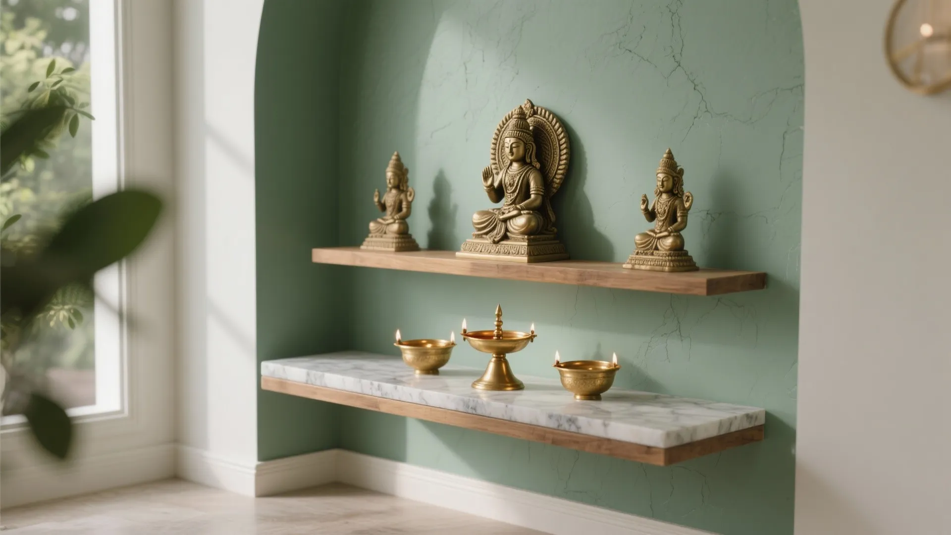 Tranquil Greens with Brass and Stone