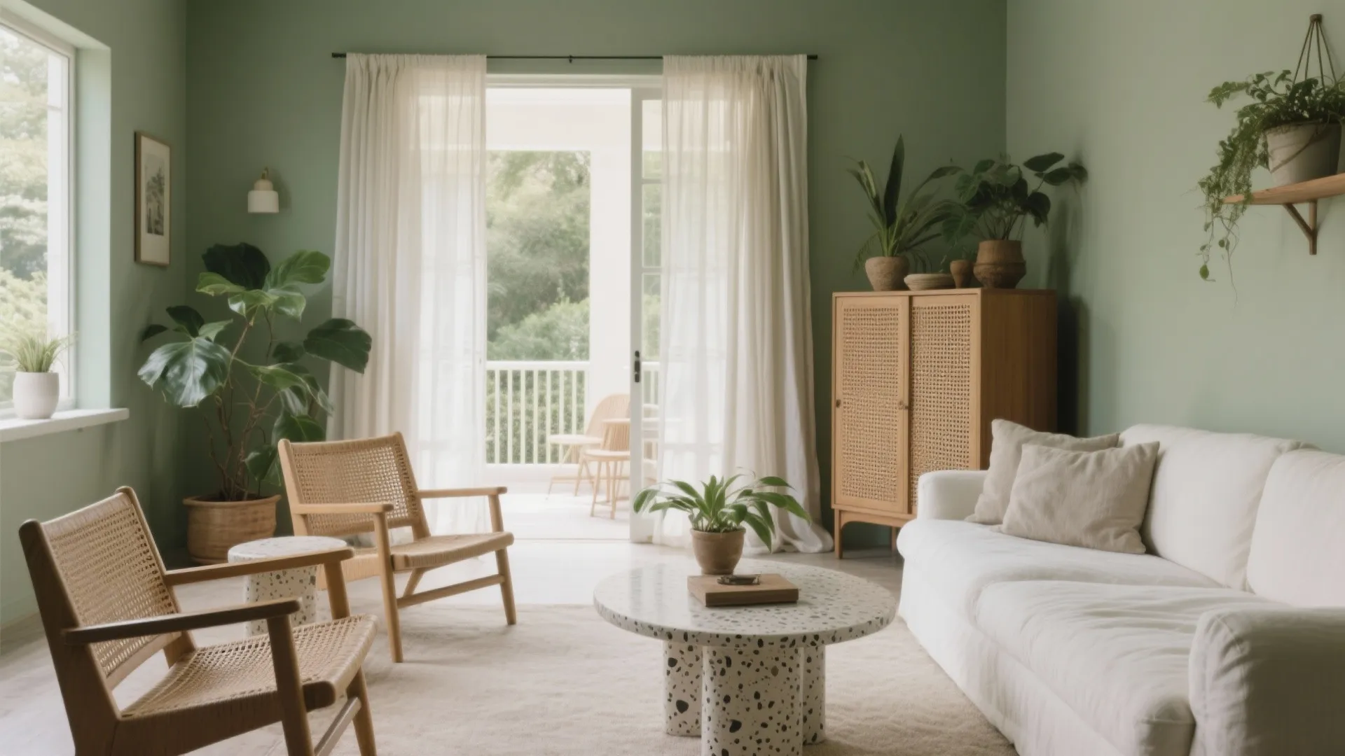 Sage Green with Rattan and Off-White