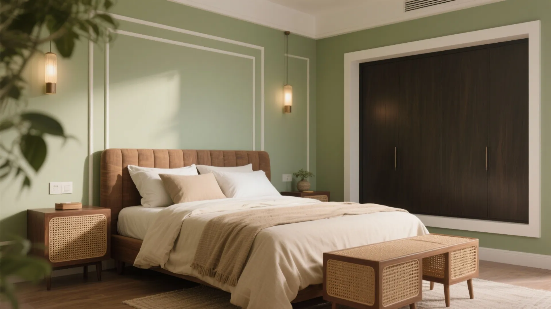 Sage Green & Sand: Calm Vastu Bedroom