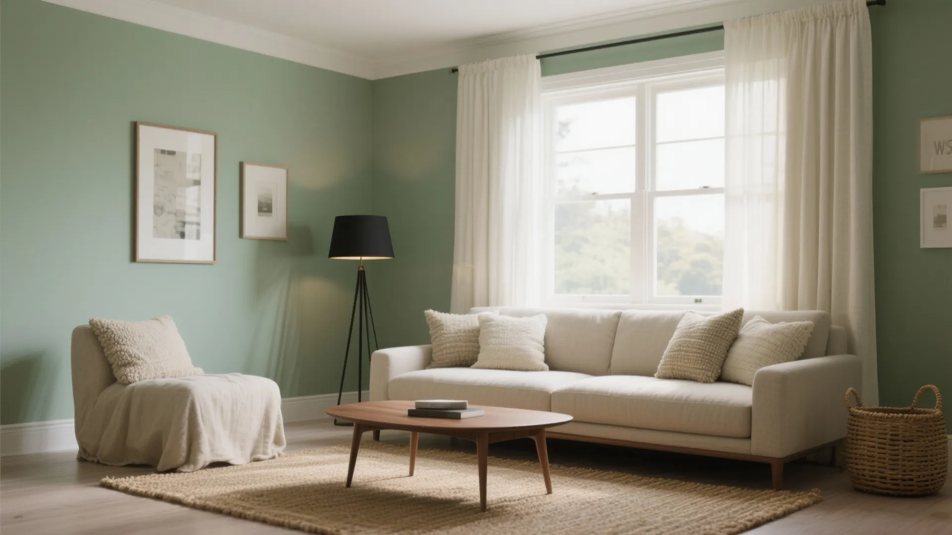 1) Sage Walls + Layered Neutrals