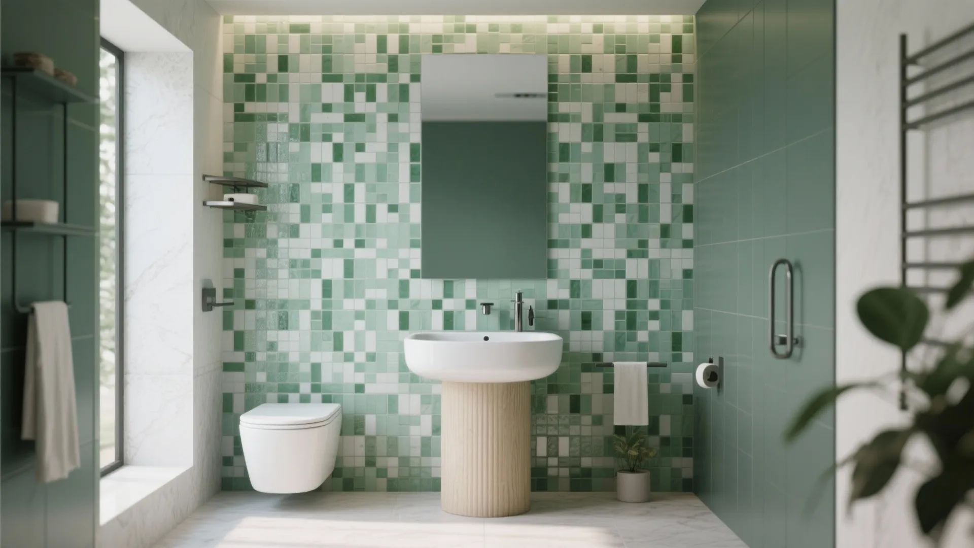 10. Sage & White Mosaic Feature Wall